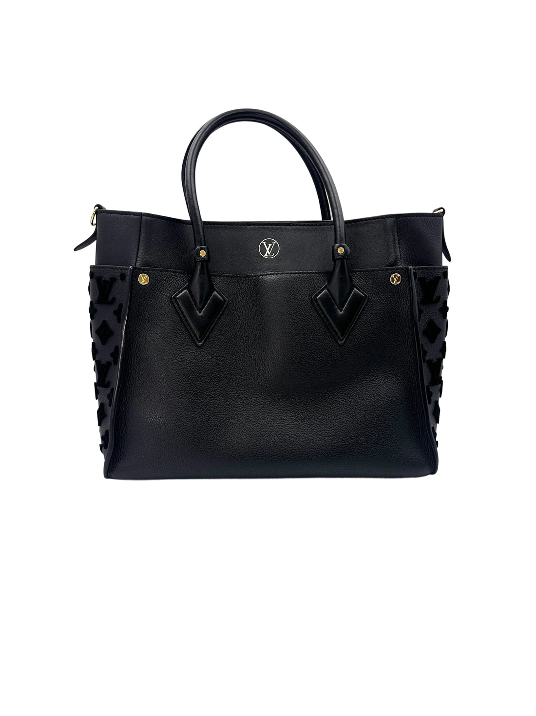 Louis Vuitton On My Side MM Black Leather Tote Handle Bag LV2057