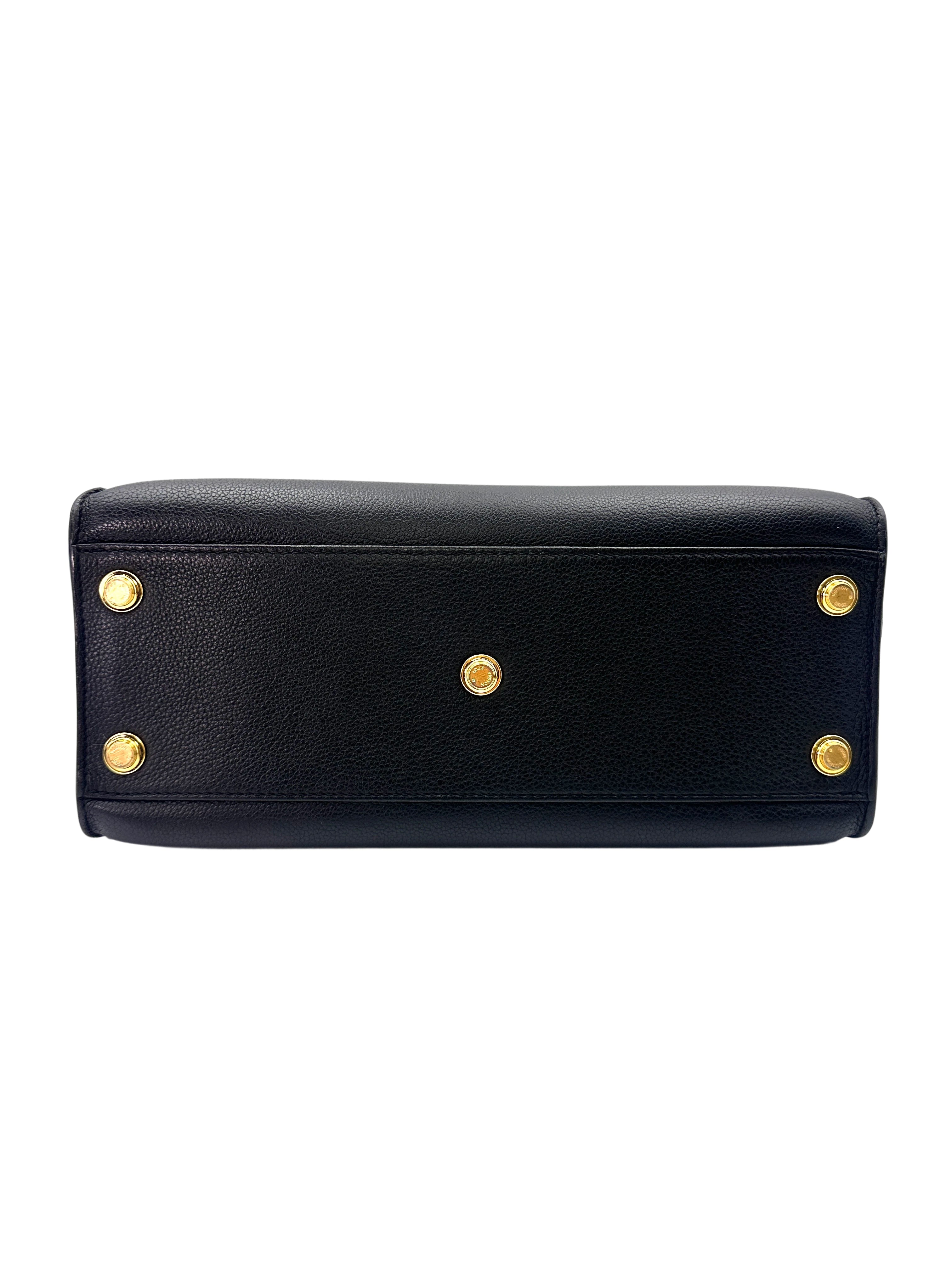 Louis Vuitton On My Side MM Black Leather Tote Handle Bag LV2057