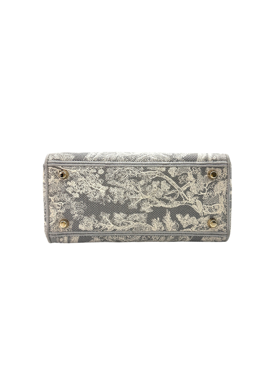 Christian Dior Lady D-Lite Grey Toile de Jouy Reverse Embroidery Canvas Handle Bag With Gold Charms DR546
