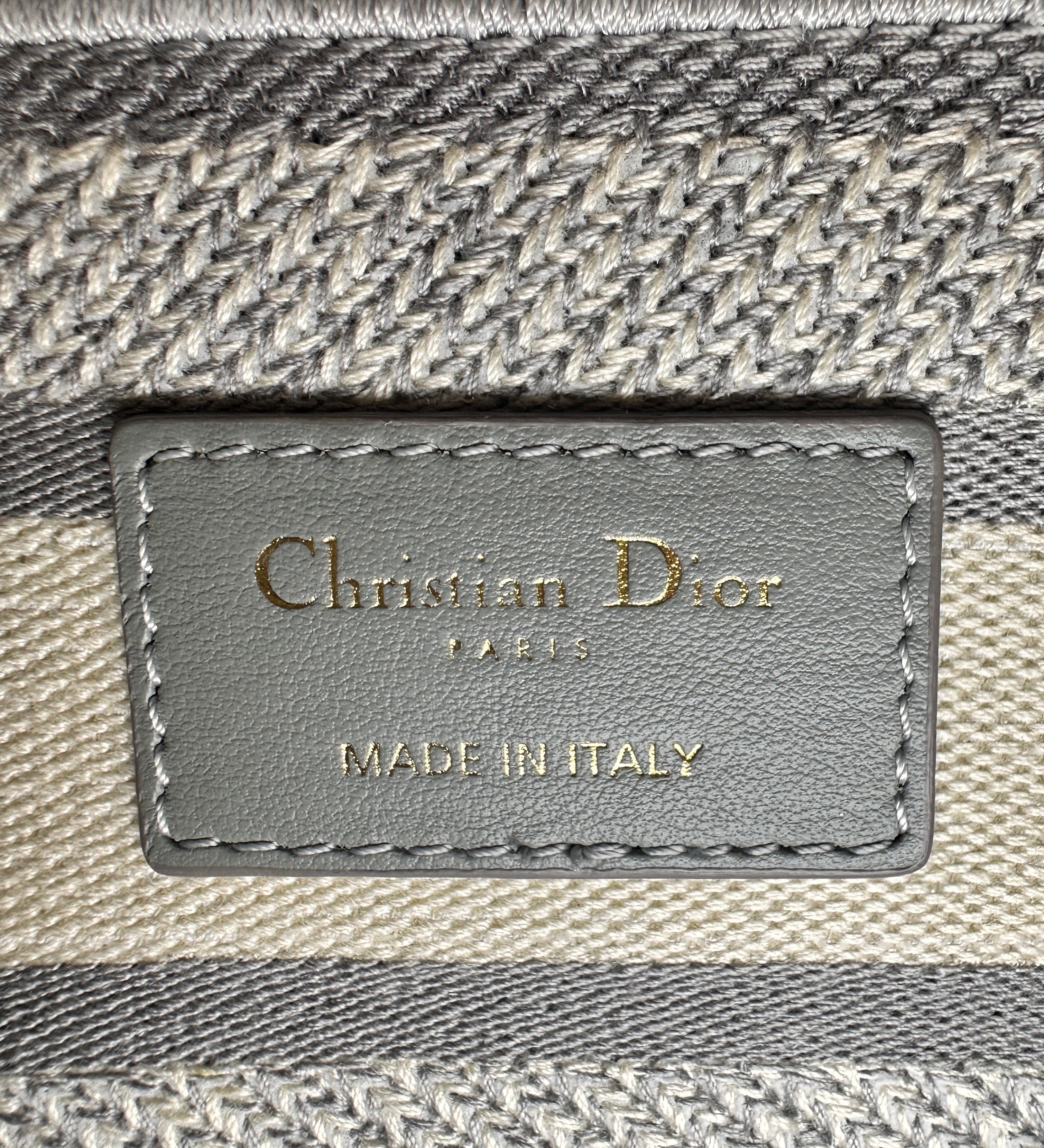 Christian Dior Lady D-Lite Grey Toile de Jouy Reverse Embroidery Canvas Handle Bag With Gold Charms DR546