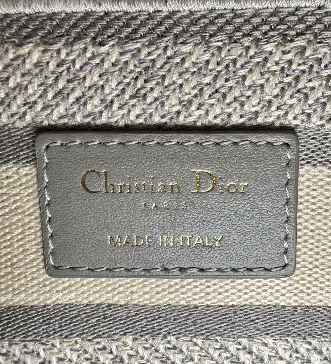 Christian Dior Lady D-Lite Grey Toile de Jouy Reverse Embroidery Canvas Handle Bag With Gold Charms DR546