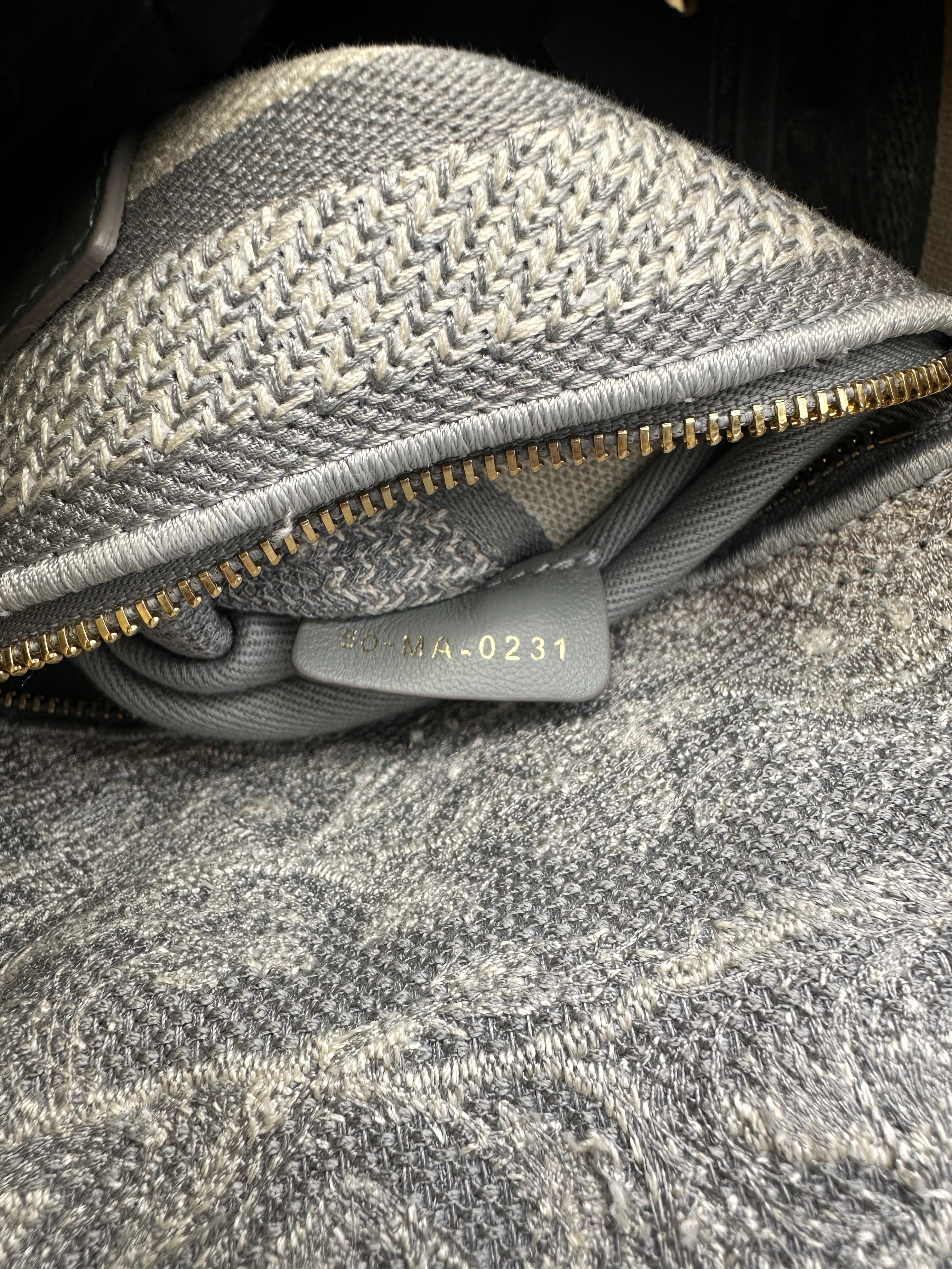Christian Dior Lady D-Lite Grey Toile de Jouy Reverse Embroidery Canvas Handle Bag With Gold Charms DR546