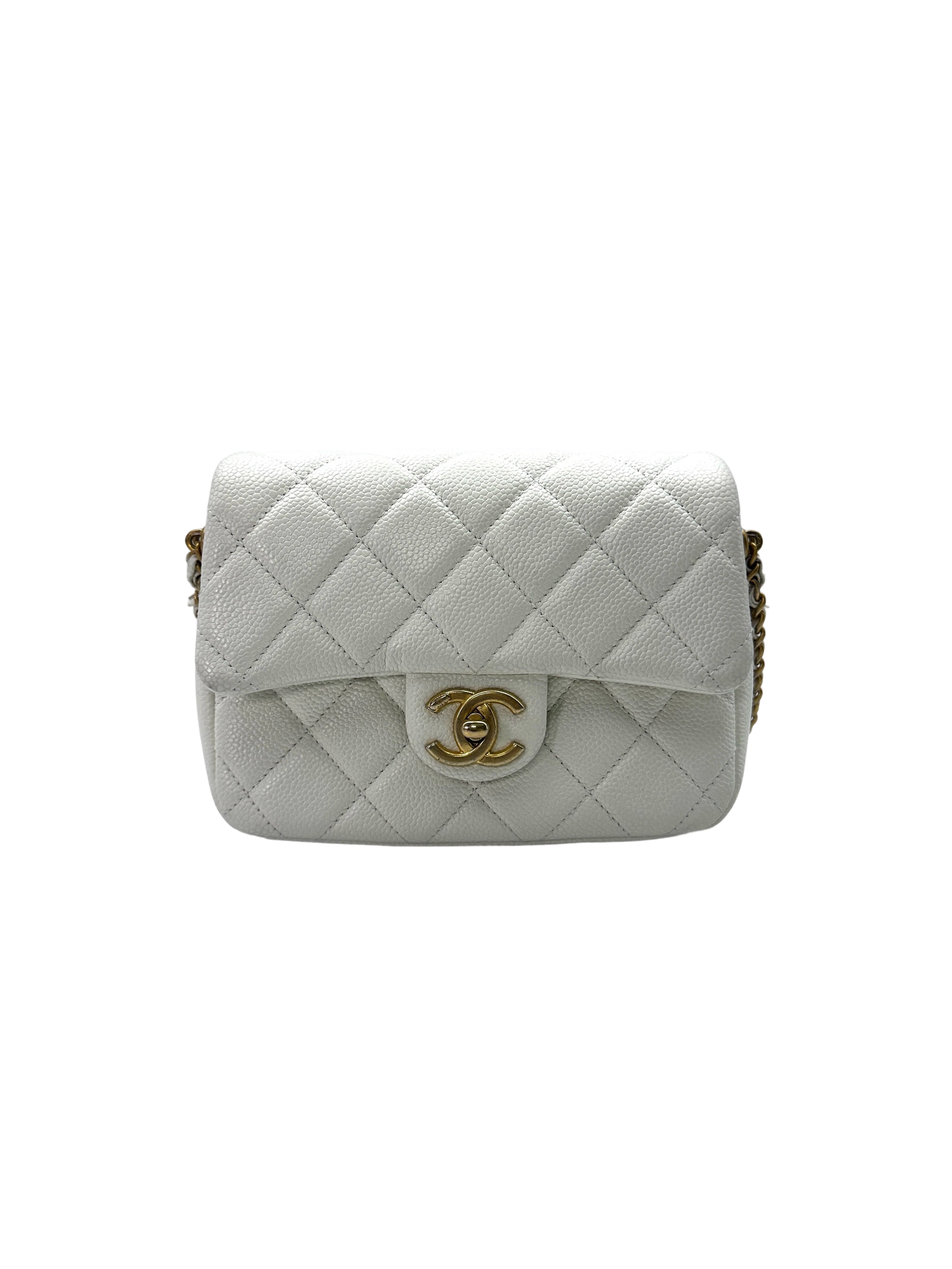 Chanel 21A White Quilted Leather Square Flap Bag With Gold Hardware(E5***LC) IRIS050-1