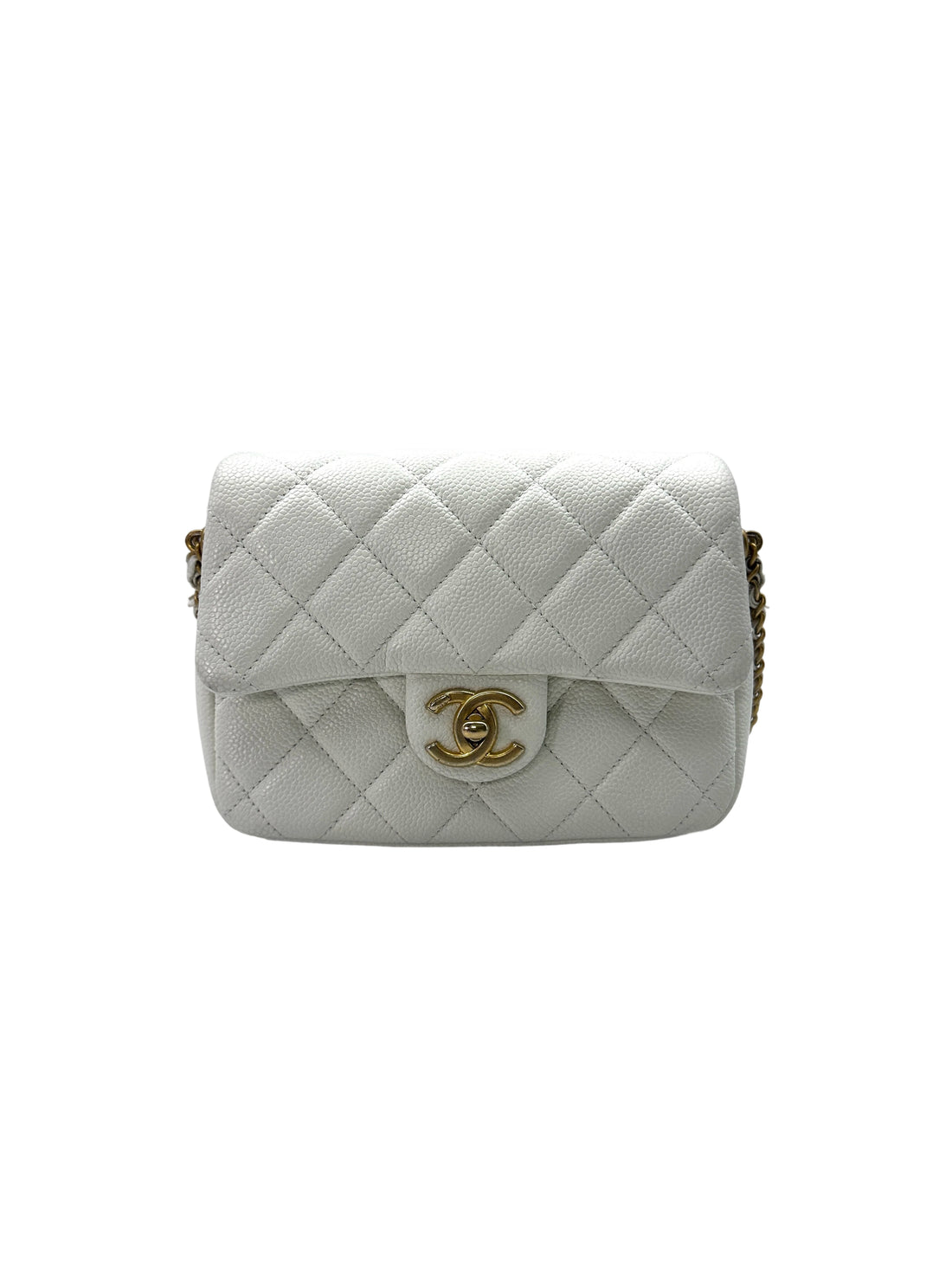 Chanel 21A White Quilted Leather Square Flap Bag With Gold Hardware(E5***LC) IRIS050-1