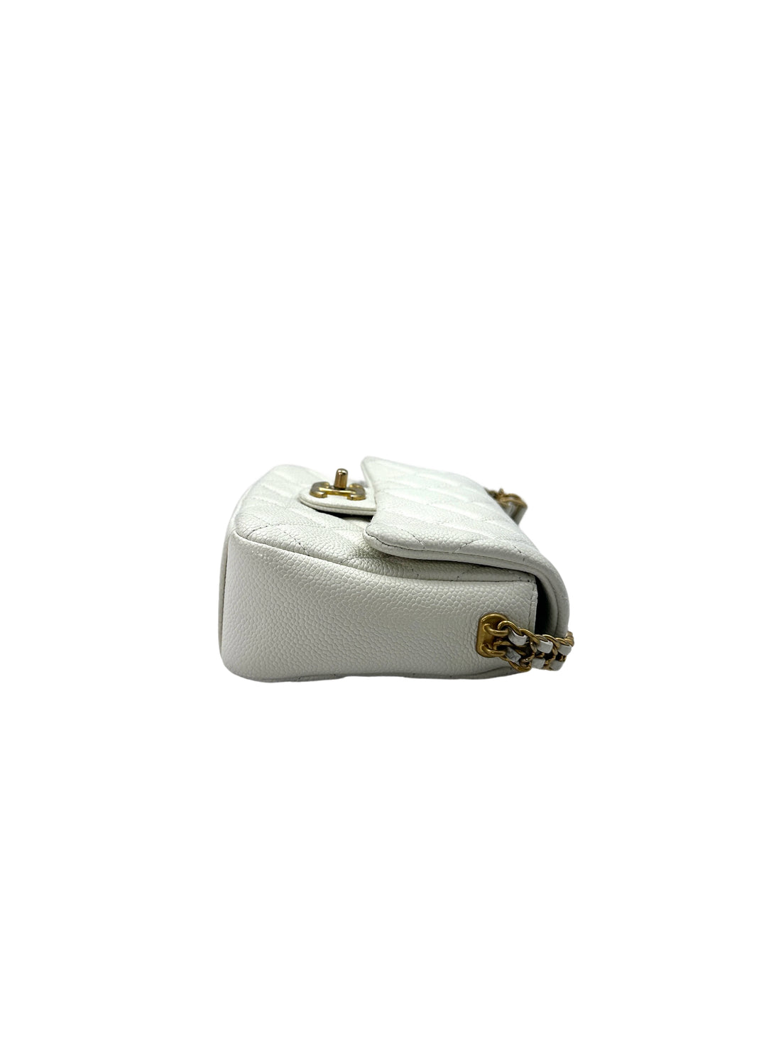 Chanel 21A White Quilted Leather Square Flap Bag With Gold Hardware(E5***LC) IRIS050-1