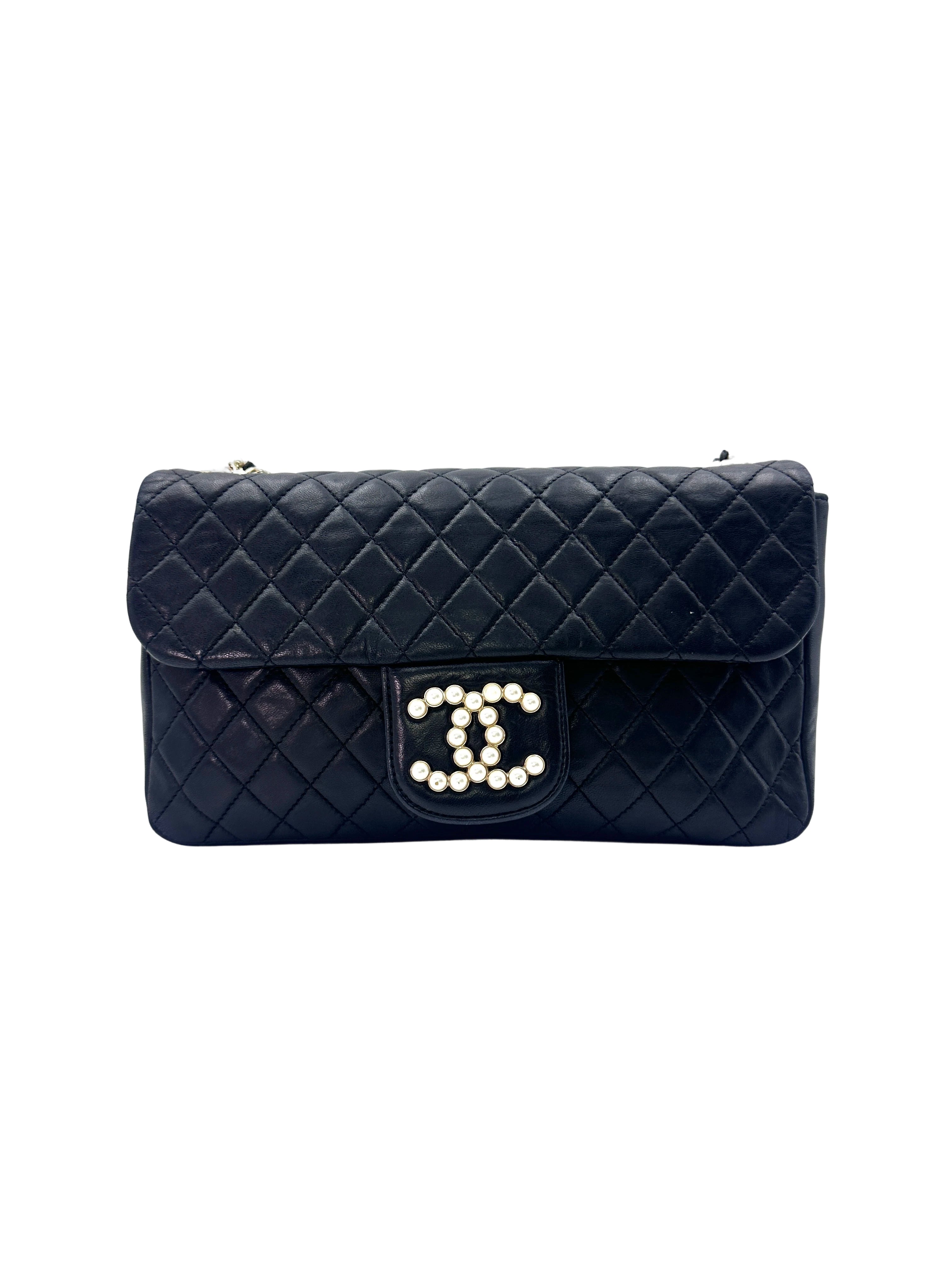 Chanel Westminster Pearl Black Quilted Leather Medium Size Flap Bag With Gold Hardware(13***63) CC1490