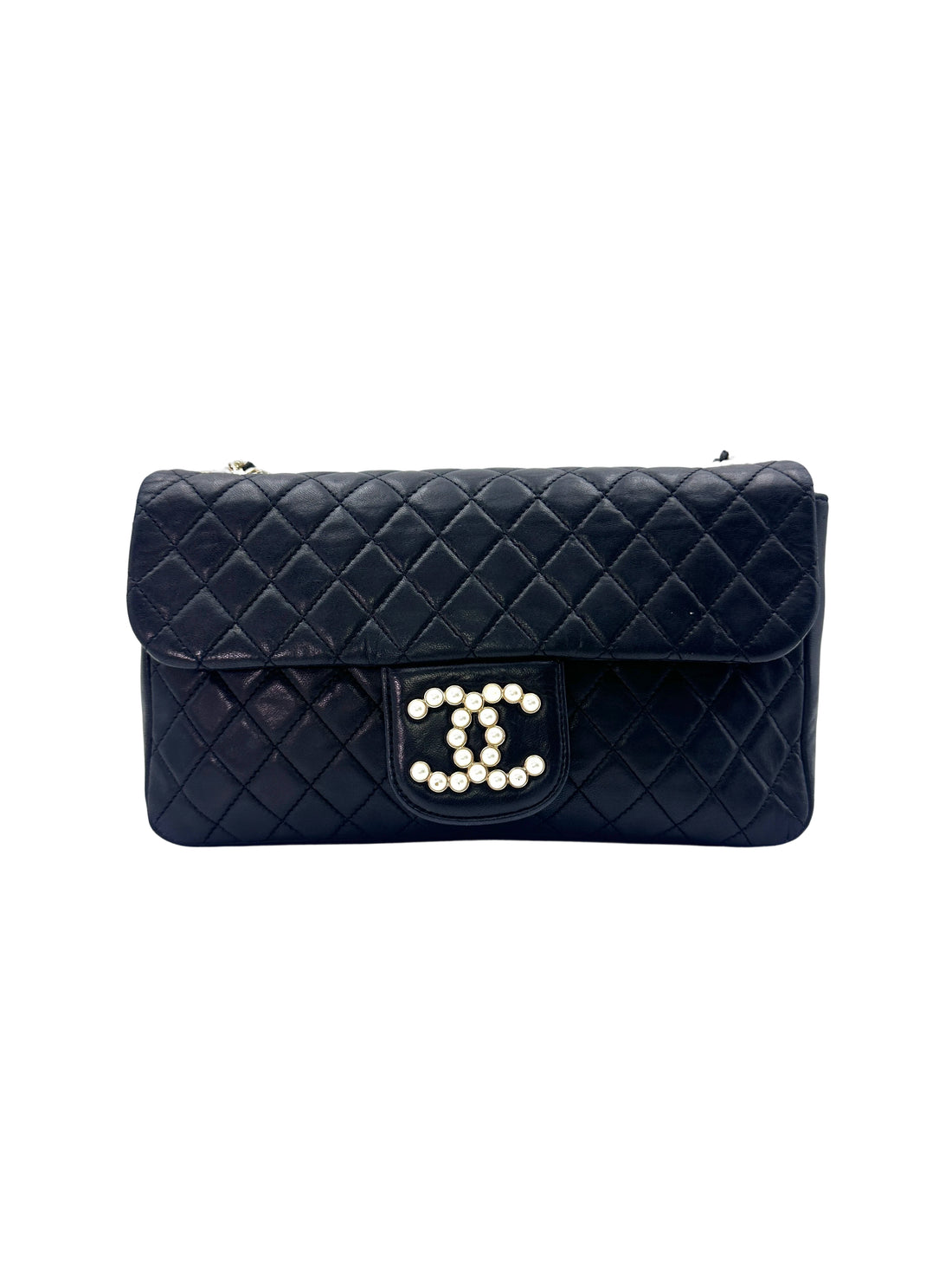 Chanel Westminster Pearl Black Quilted Leather Medium Size Flap Bag With Gold Hardware(13***63) CC1490