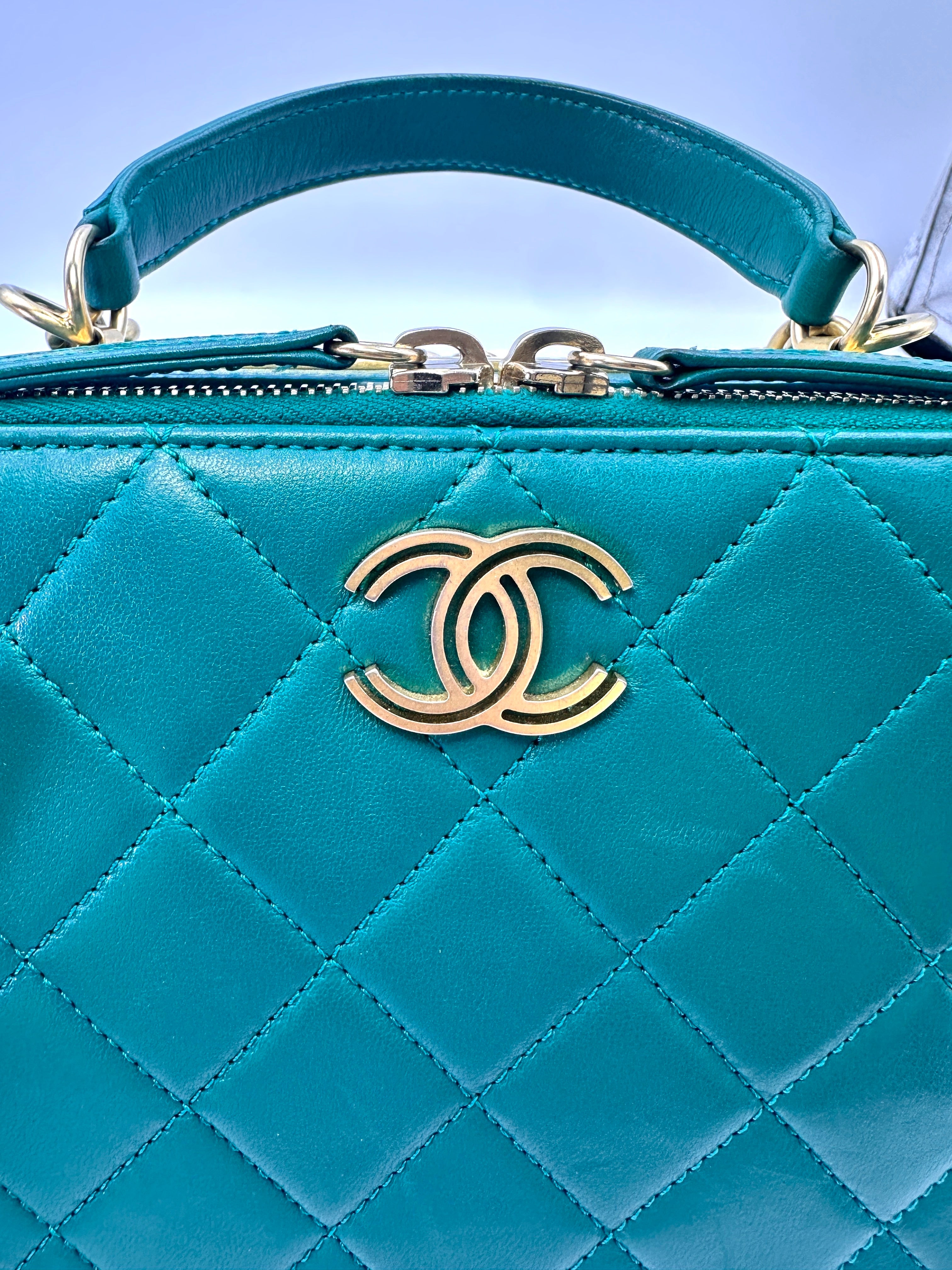 Chanel Trendy CC Bowling Blue Quilted Lambskin Top Handle Bag(28***56) CC1488