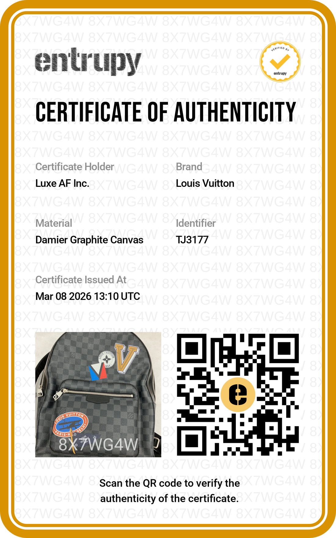 Louis Vuitton Josh Damier Graphite My LV World Tour Backpack IRIS054