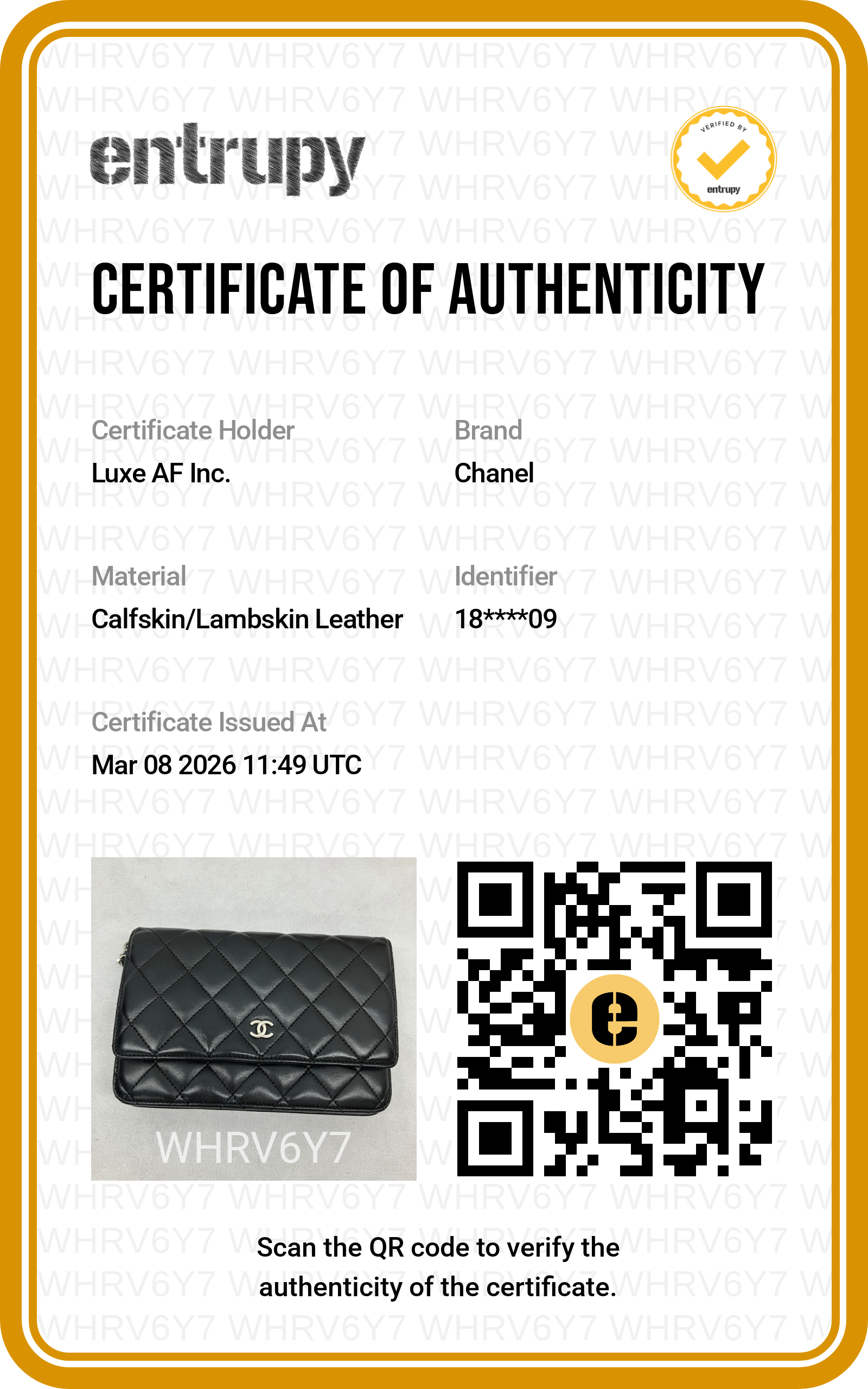 Chanel Classic Black Quilted Lambskin  Wallet On Chain(18***09) CC1487