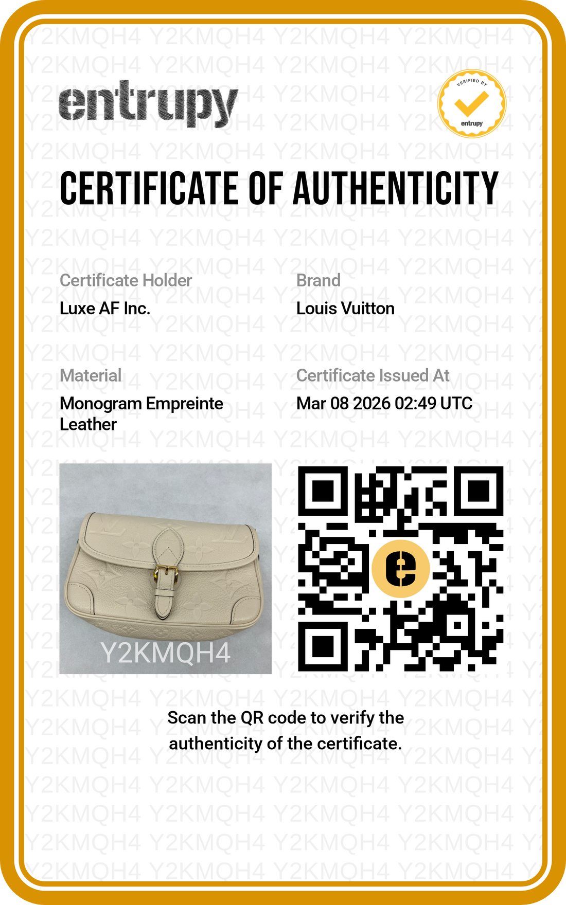 Louis Vuitton Diane White Monogram Empreinte Leather Shoulder Bag LV2050 FULLSET