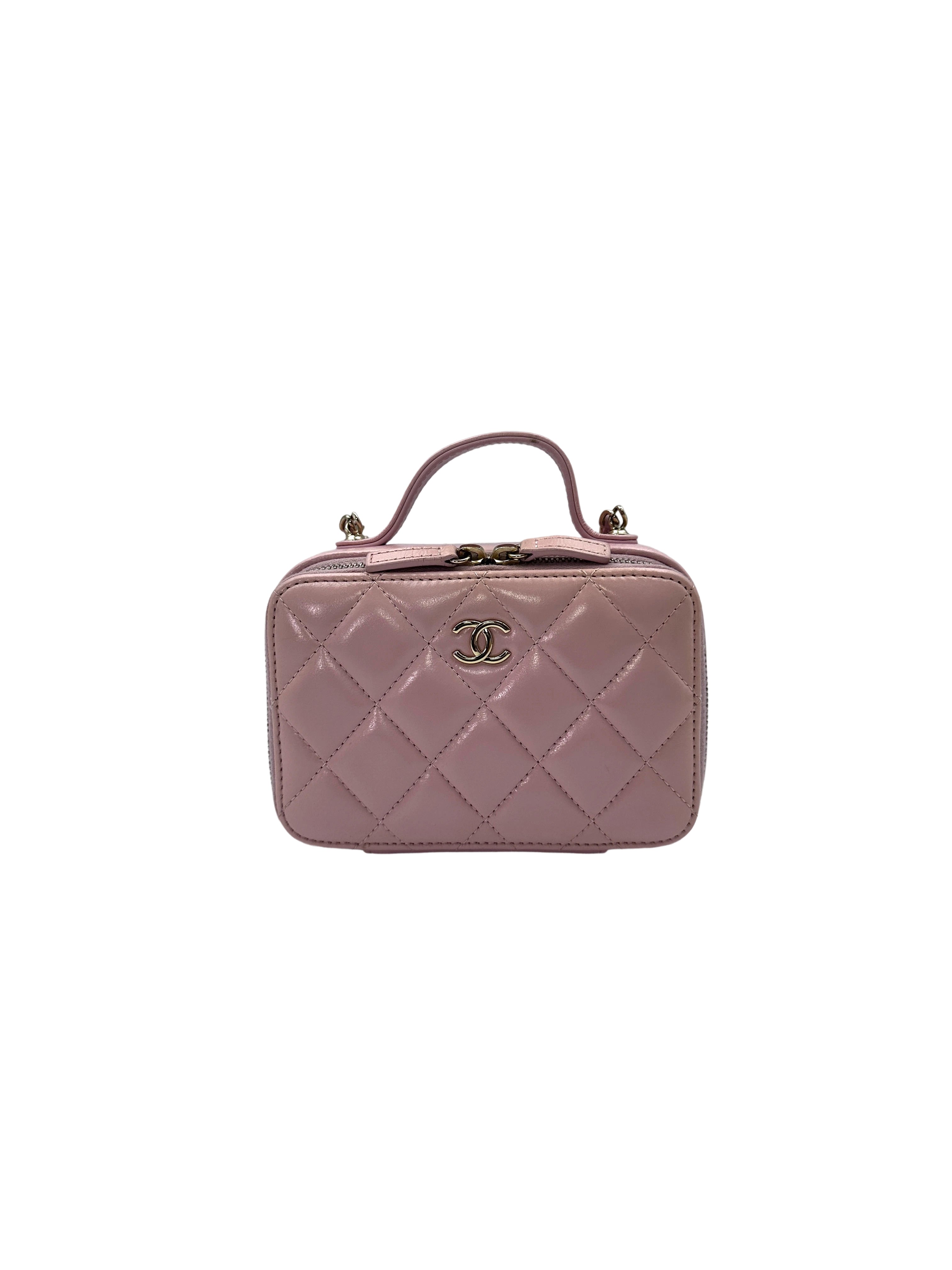Chanel 22B Light Pink Quilted Lambskin Top Handle Vanity Case(C2***94) CC1493