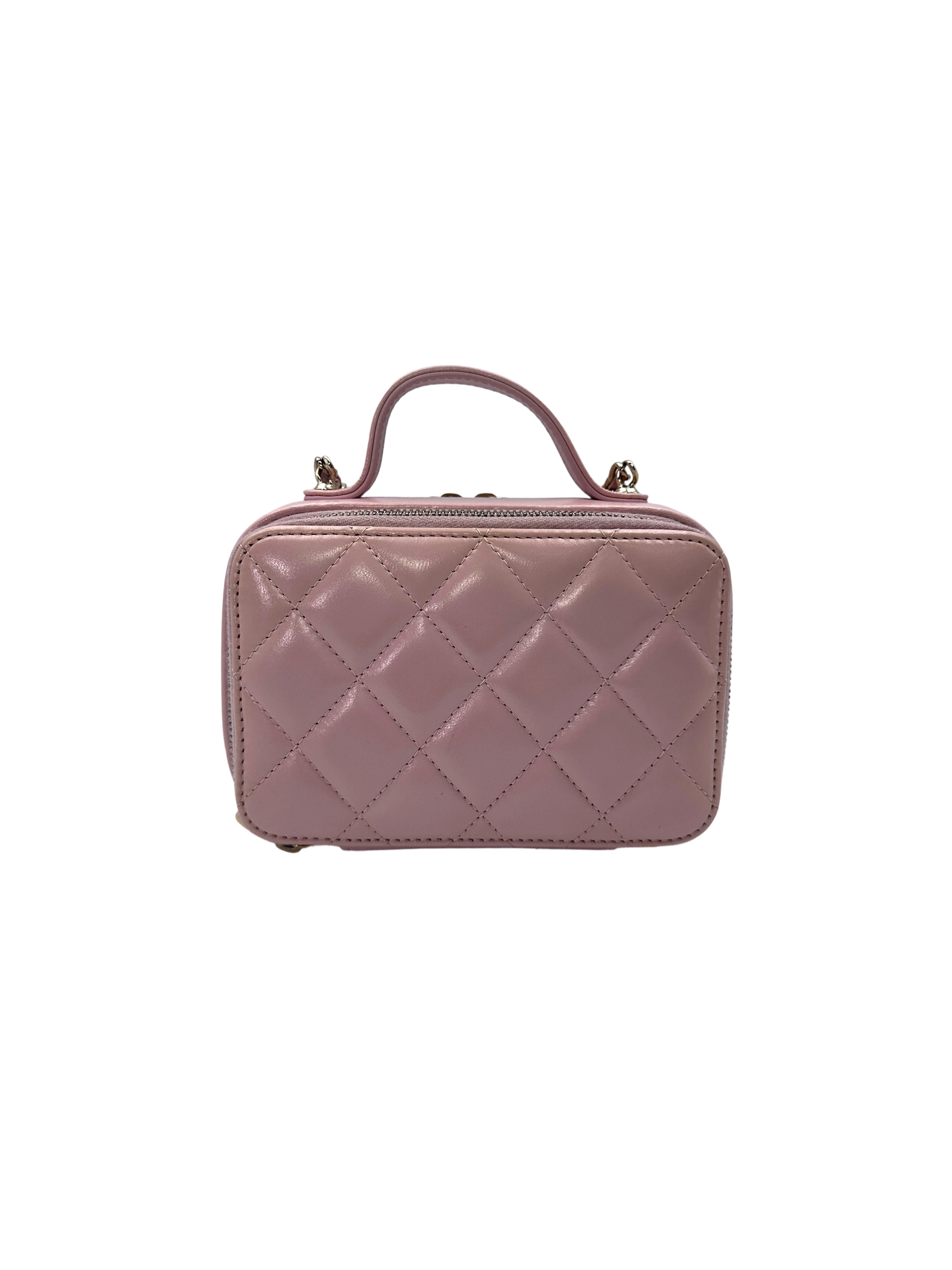 Chanel 22B Light Pink Quilted Lambskin Top Handle Vanity Case(C2***94) CC1493