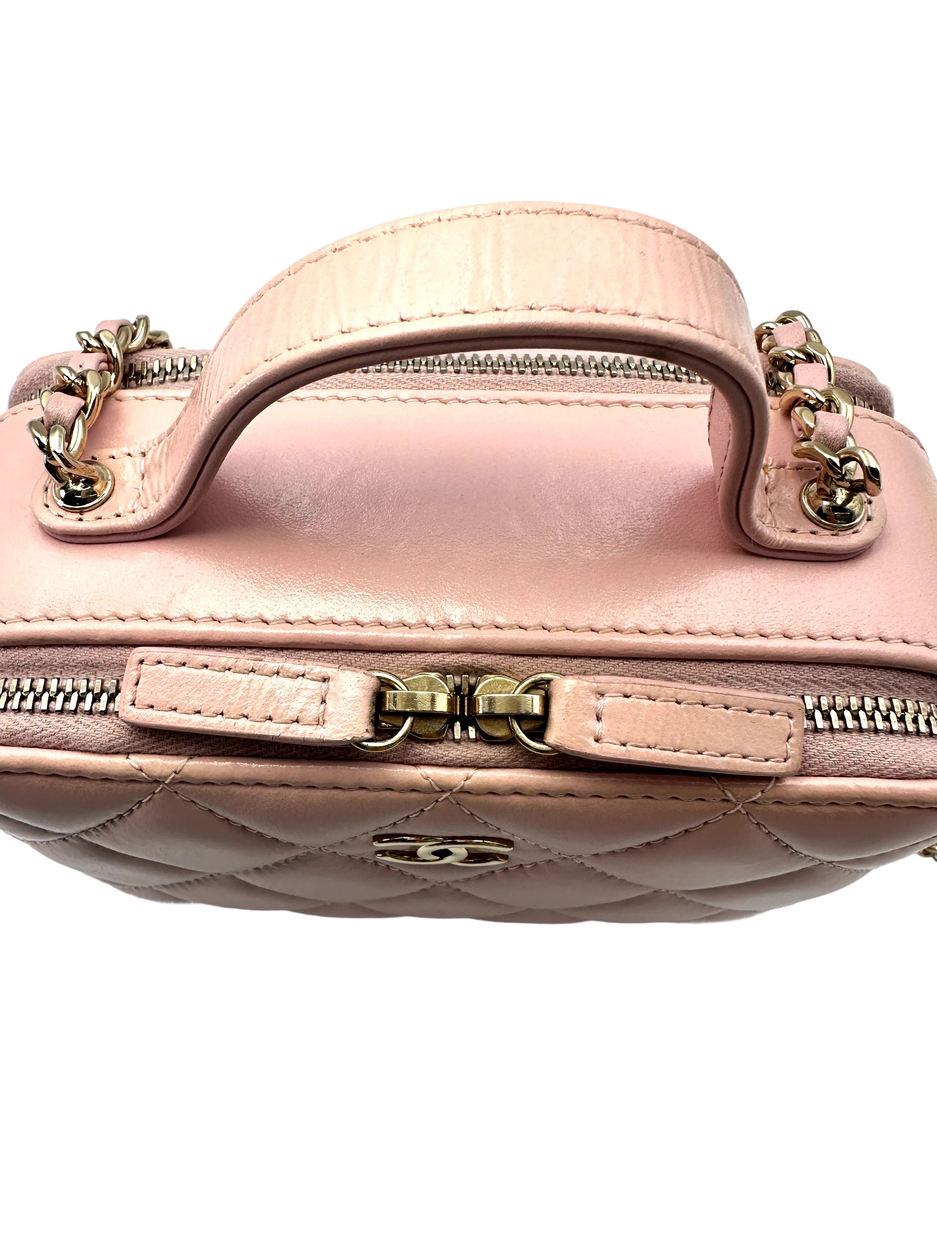 Chanel 22B Light Pink Quilted Lambskin Top Handle Vanity Case(C2***94) CC1493