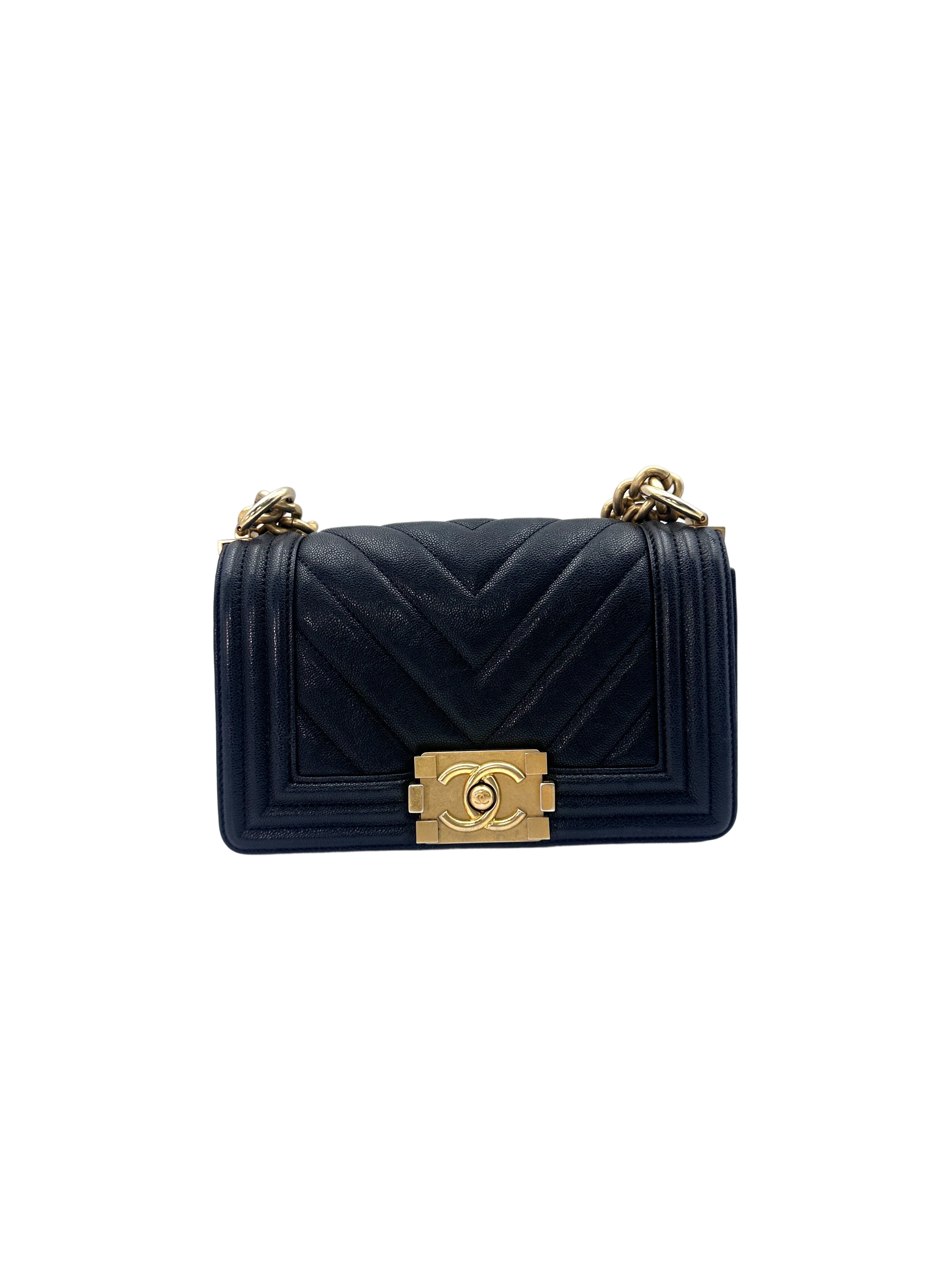 Chanel LeBoy Black Chevron Quilted Calfskin Small Size Flap Bag With Gold Buckle(26***44) CC1498