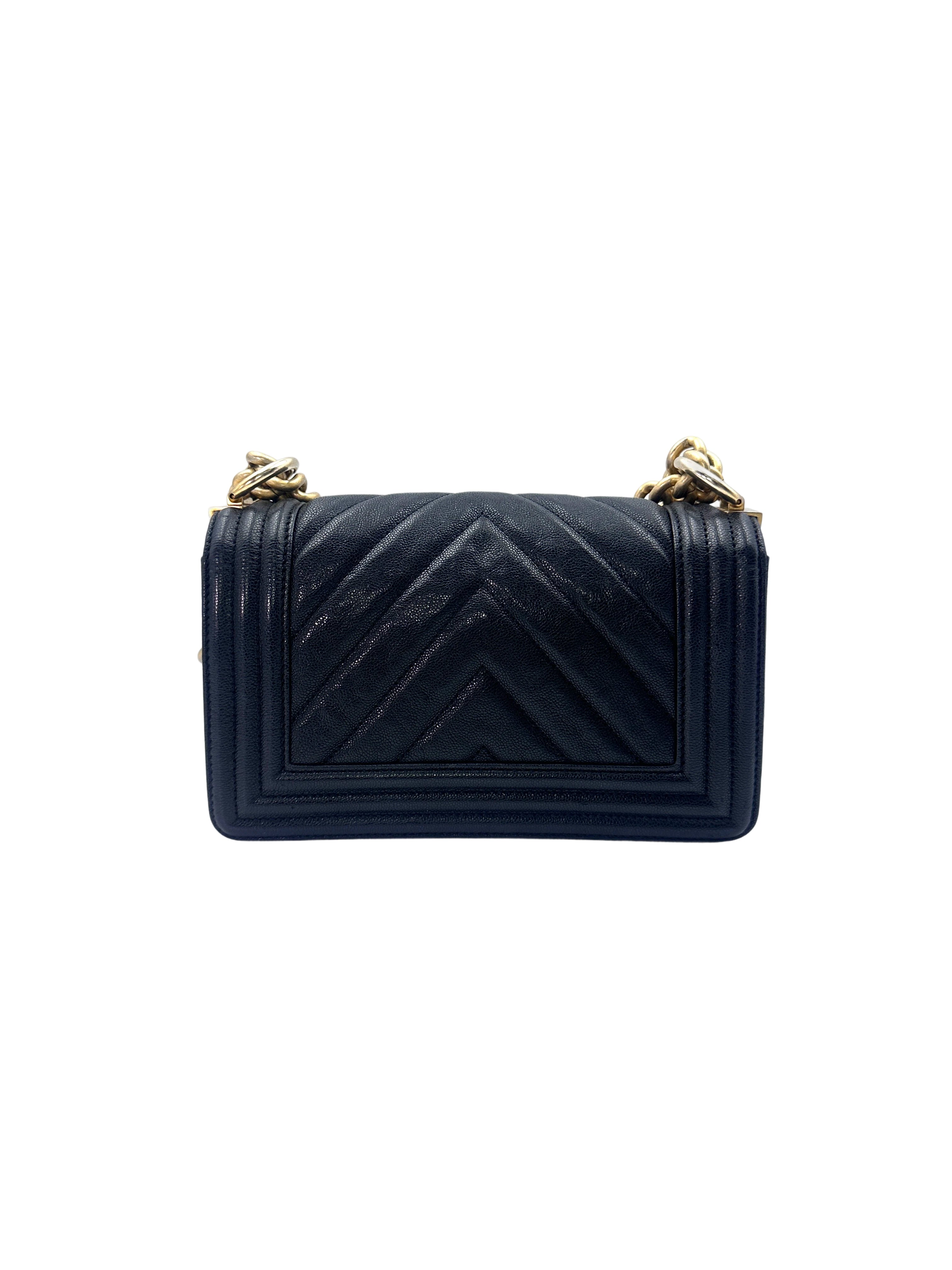 Chanel LeBoy Black Chevron Quilted Calfskin Small Size Flap Bag With Gold Buckle(26***44) CC1498