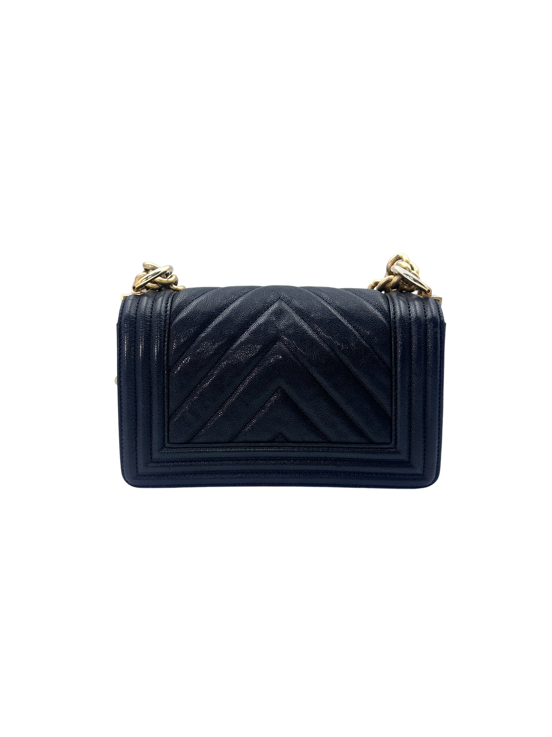 Chanel LeBoy Black Chevron Quilted Calfskin Small Size Flap Bag With Gold Buckle(26***44) CC1498
