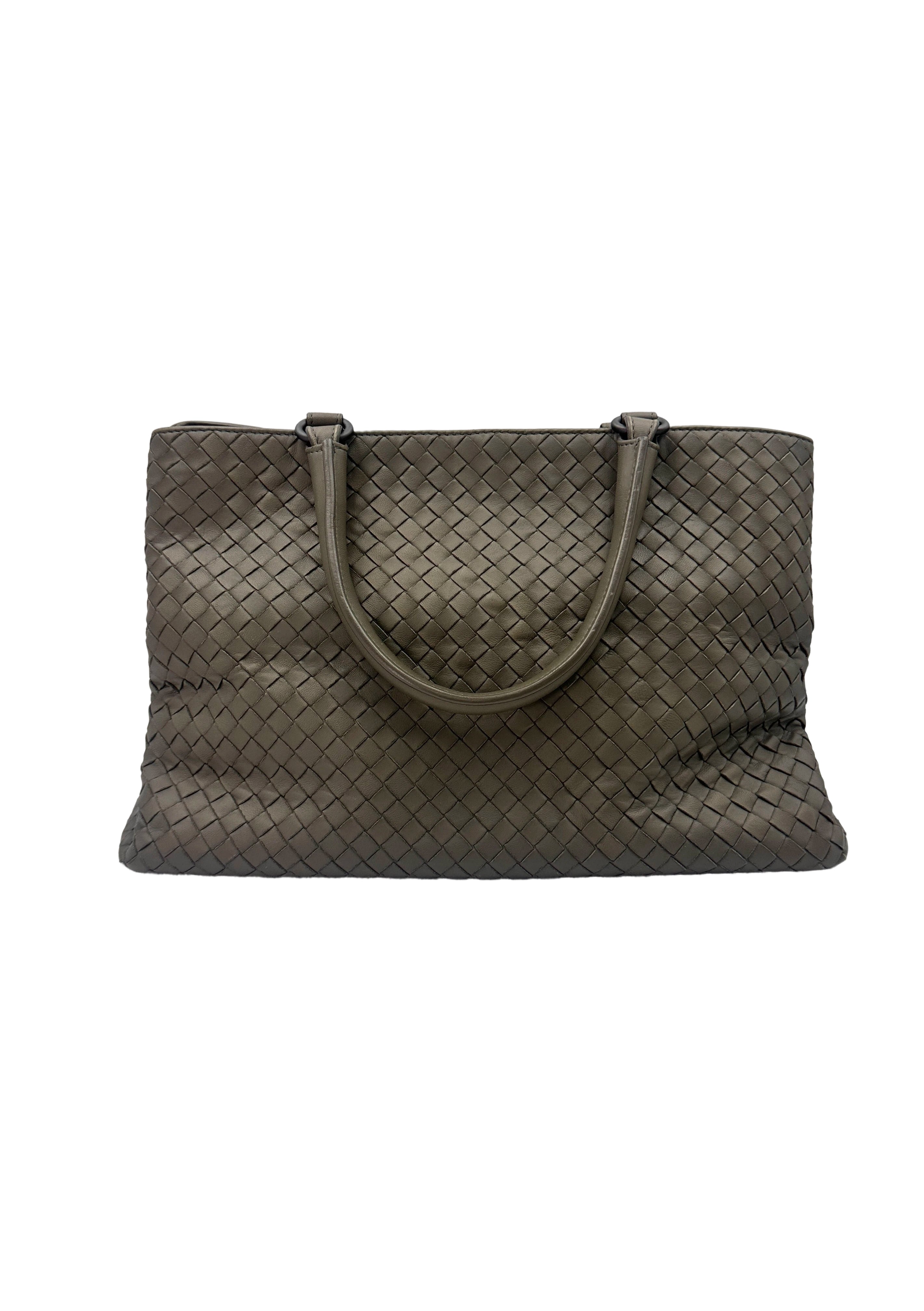 Bottega Veneta Roma Grey Intrecciato Leather Handle Bag BV106