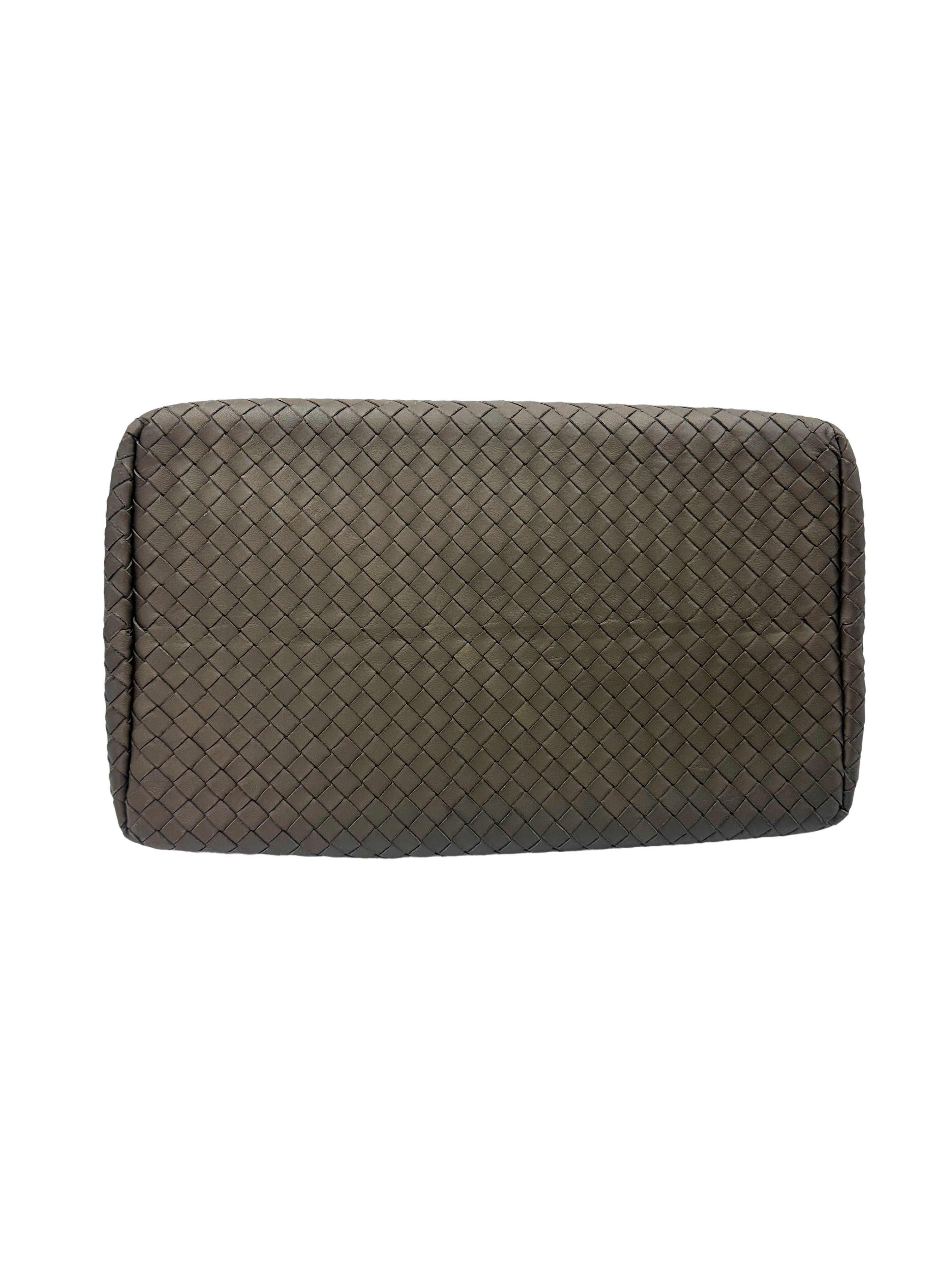 Bottega Veneta Roma Grey Intrecciato Leather Handle Bag BV106