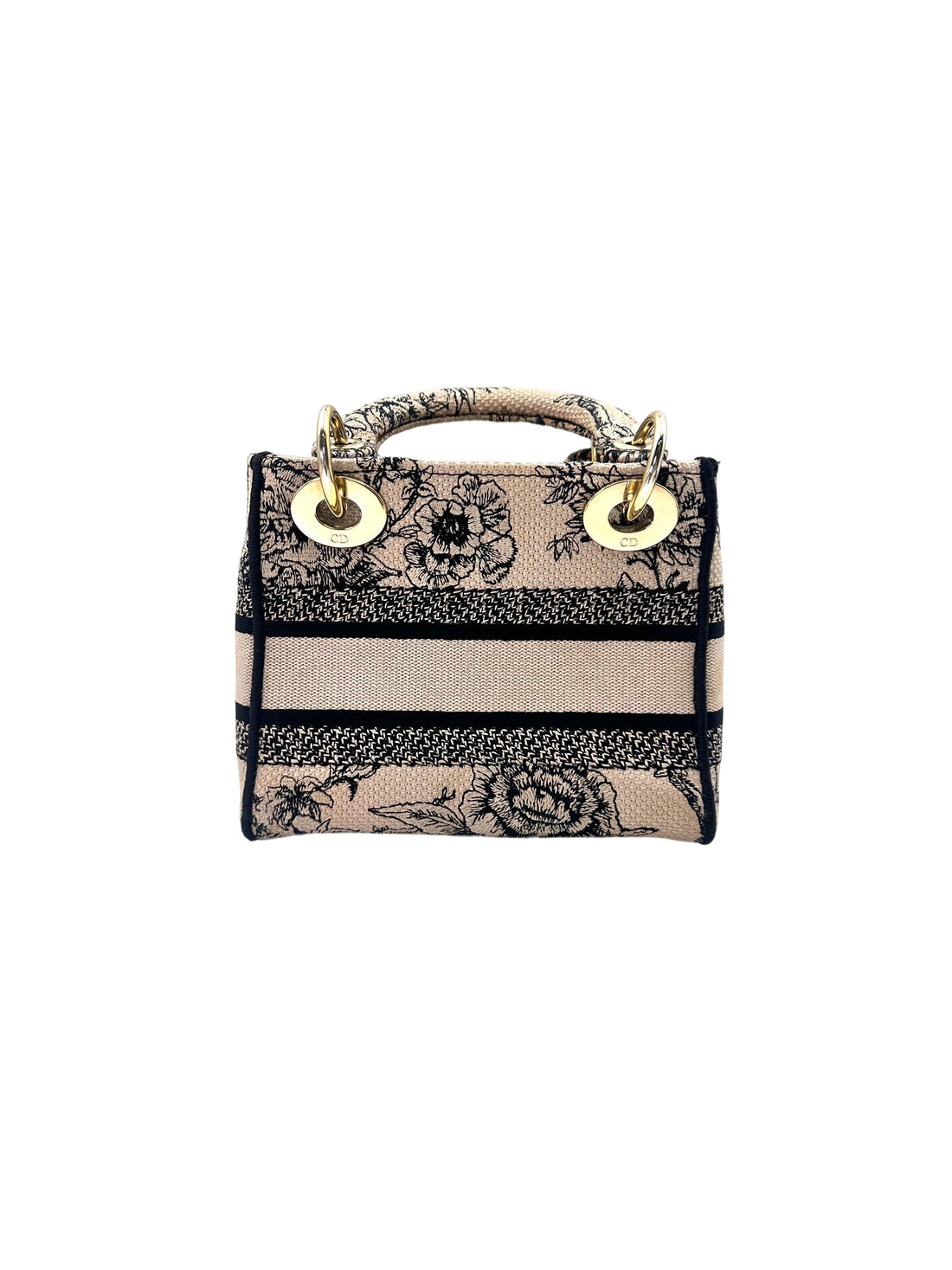Christian Dior Lady D-Lite Blue/White Toile de Jouy Embroidery Canvas Handle Bag With Gold Charms DR544