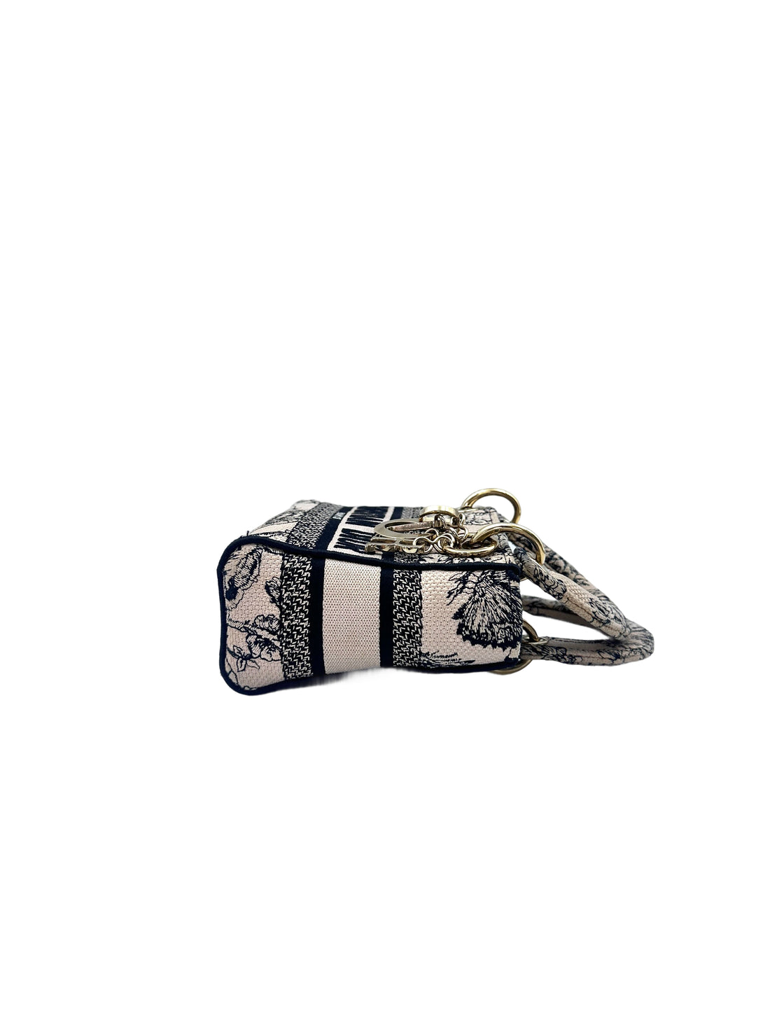 Christian Dior Lady D-Lite Blue/White Toile de Jouy Embroidery Canvas Handle Bag With Gold Charms DR544