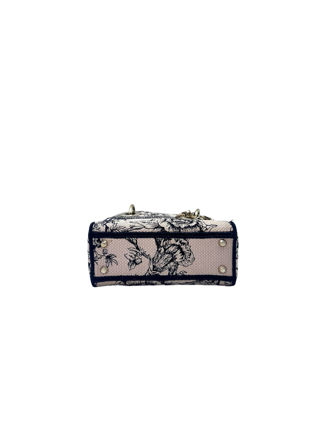 Christian Dior Lady D-Lite Blue/White Toile de Jouy Embroidery Canvas Handle Bag With Gold Charms DR544