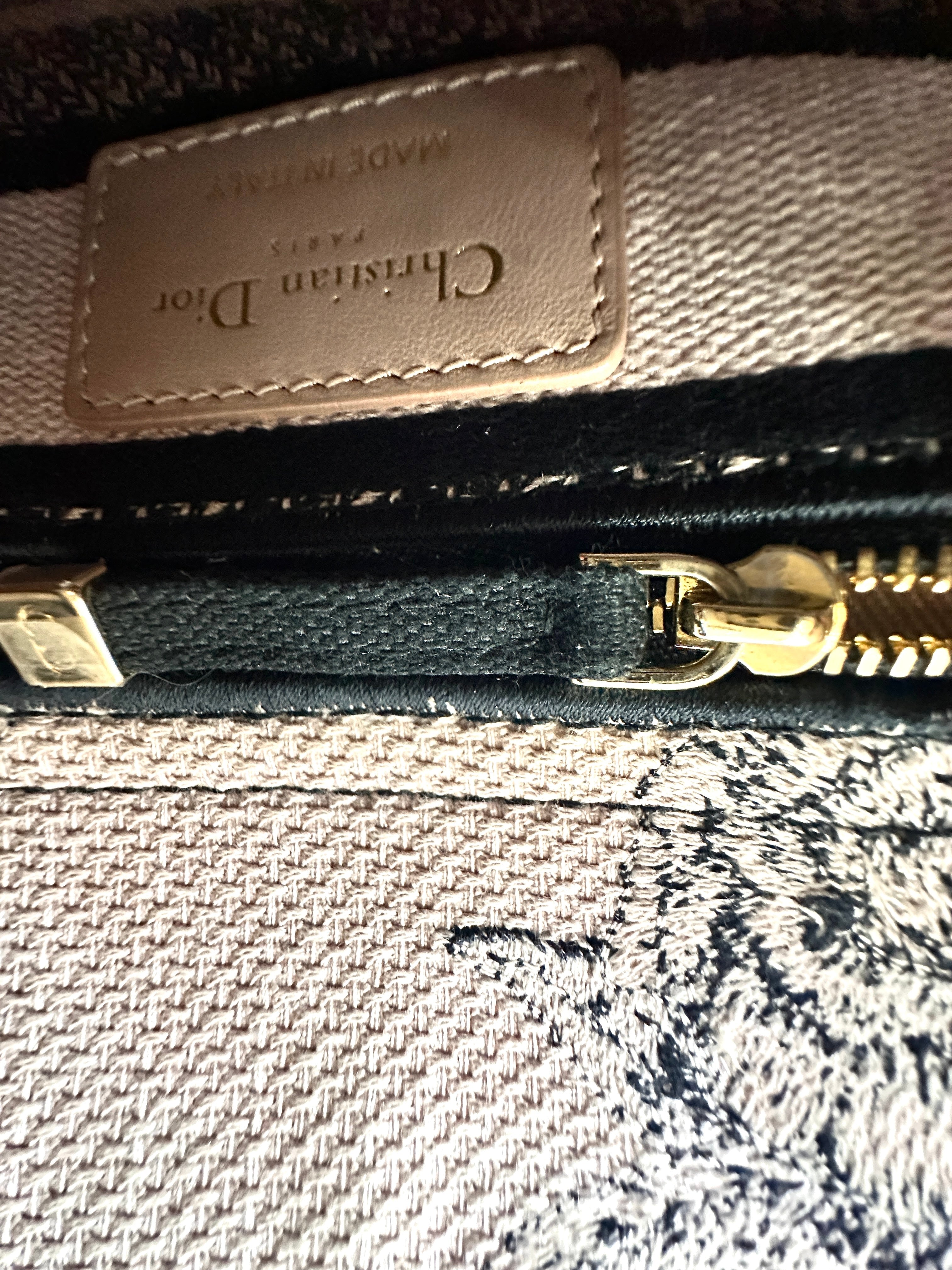 Christian Dior Lady D-Lite Blue/White Toile de Jouy Embroidery Canvas Handle Bag With Gold Charms DR544