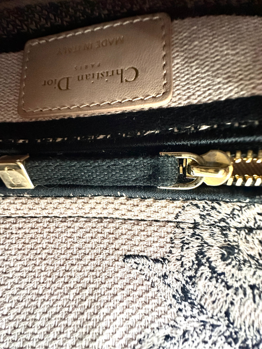 Christian Dior Lady D-Lite Blue/White Toile de Jouy Embroidery Canvas Handle Bag With Gold Charms DR544