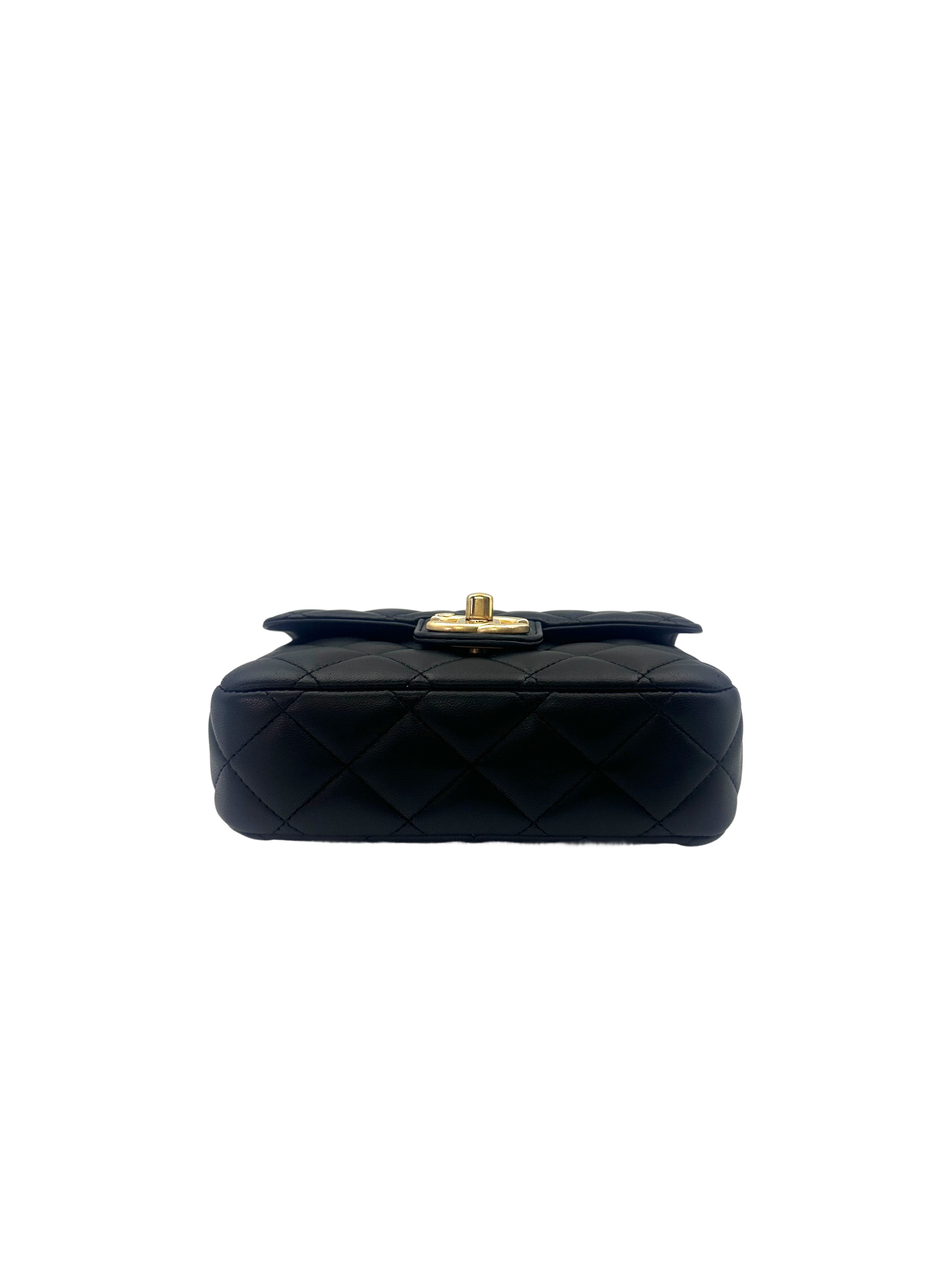 Chanel 23C Black Quilted Lambskin Square Flap Bag(H2***90) CC1501