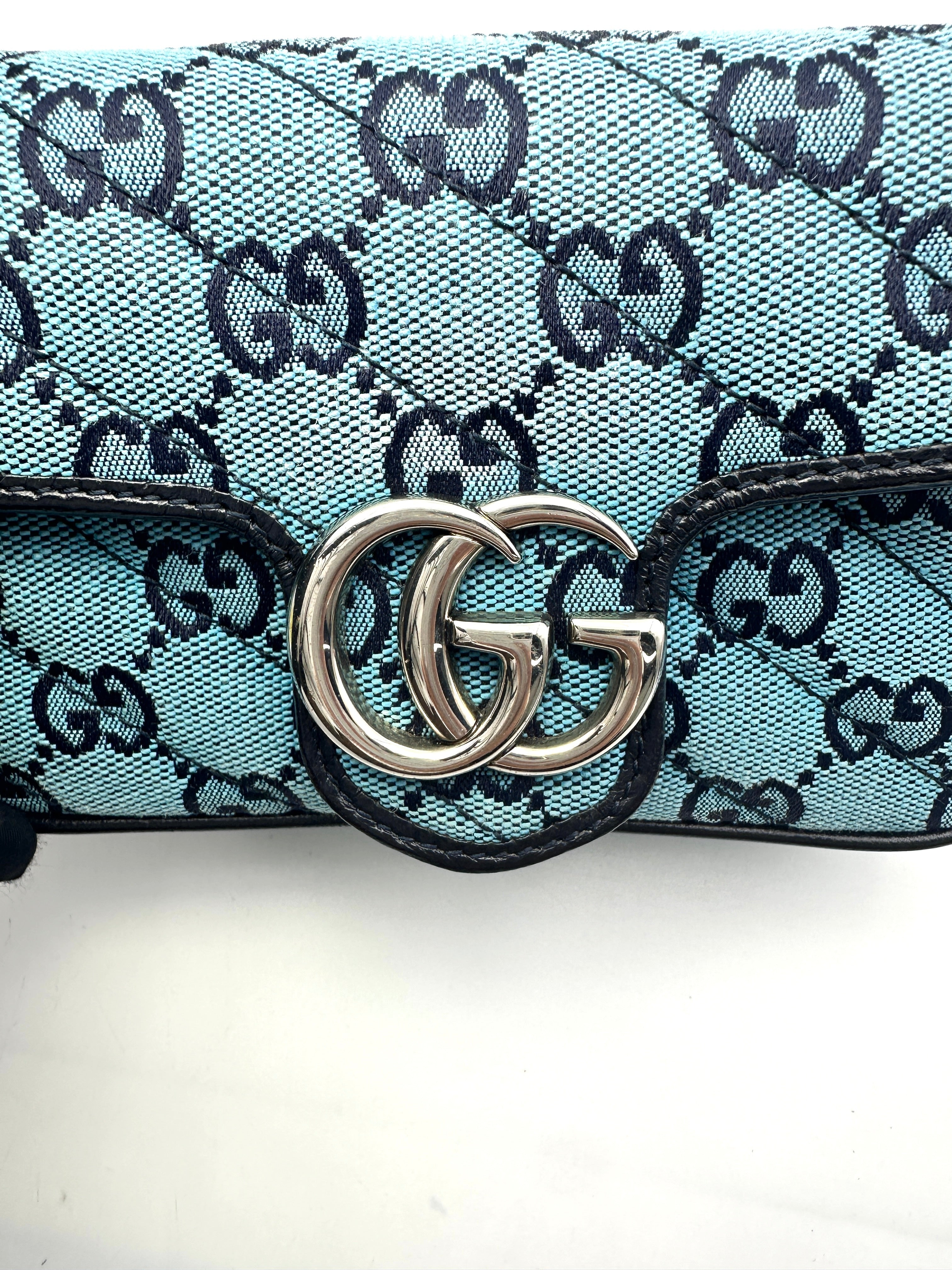 Gucci GG Marmont Blue Denim Canvas Shoulder Bag GG742