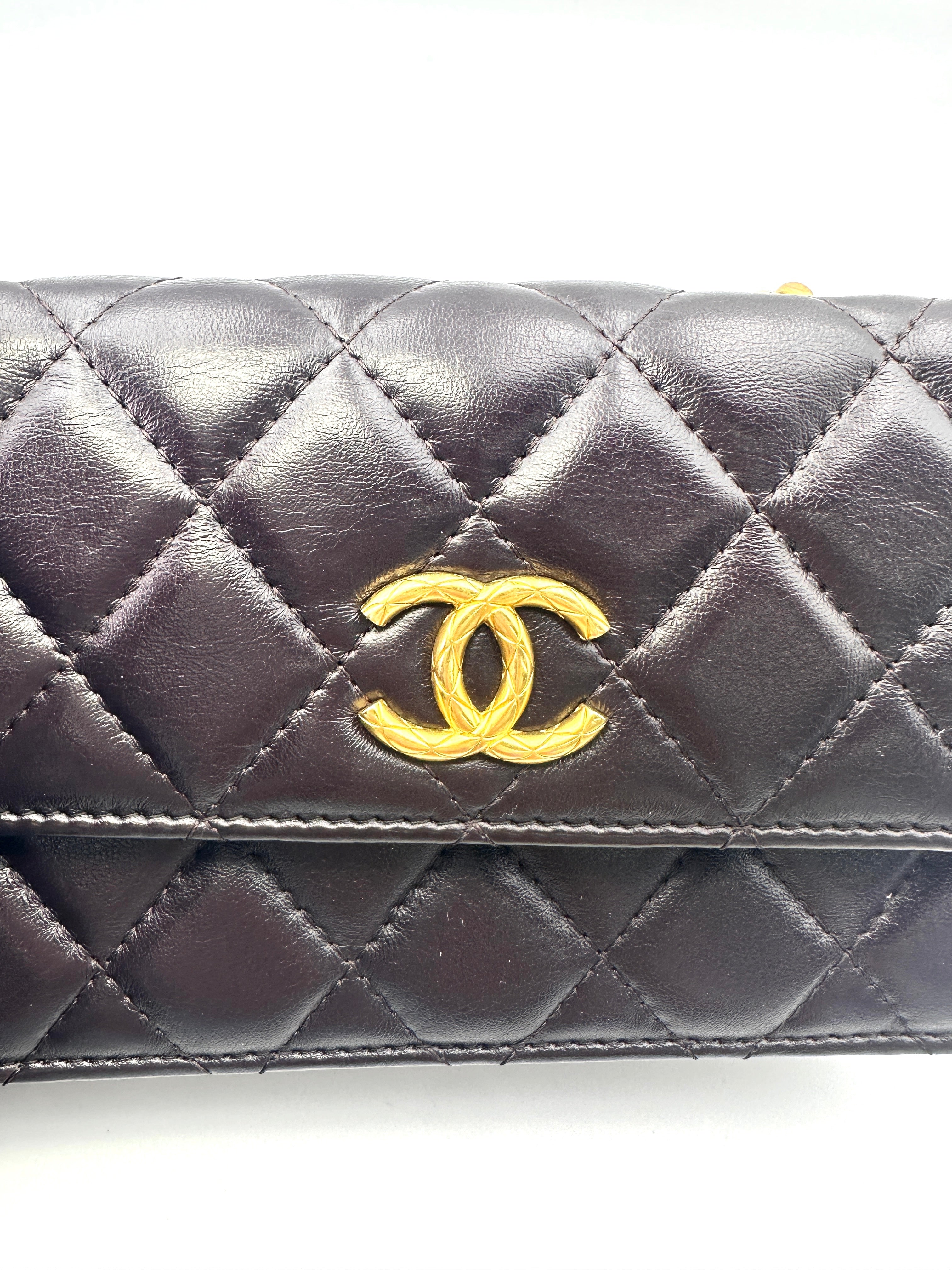 Chanel Dark Purple Quilted Leather Wallet On Chain(EN***PA) CC1495