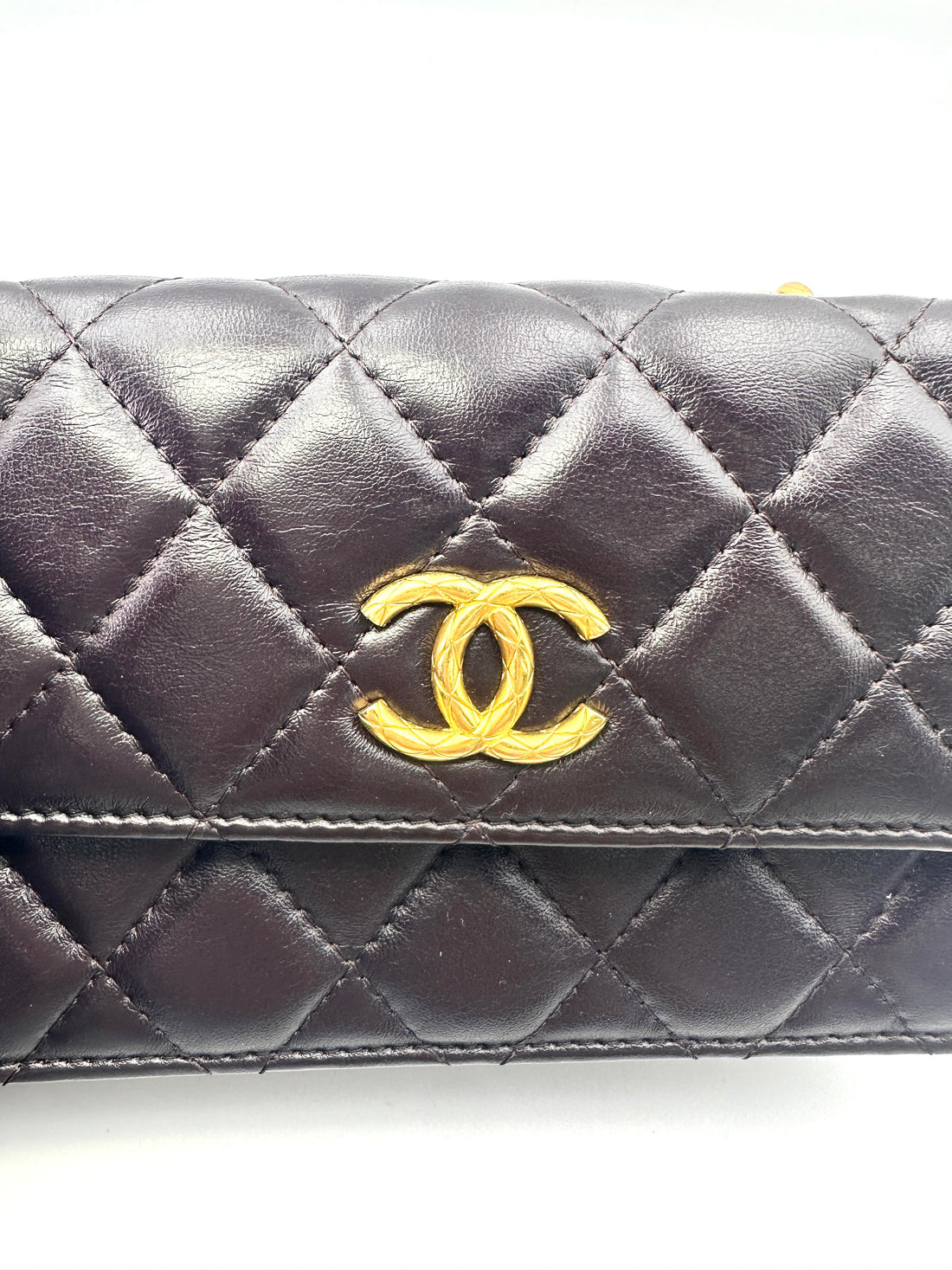 Chanel Dark Purple Quilted Leather Wallet On Chain(EN***PA) CC1495