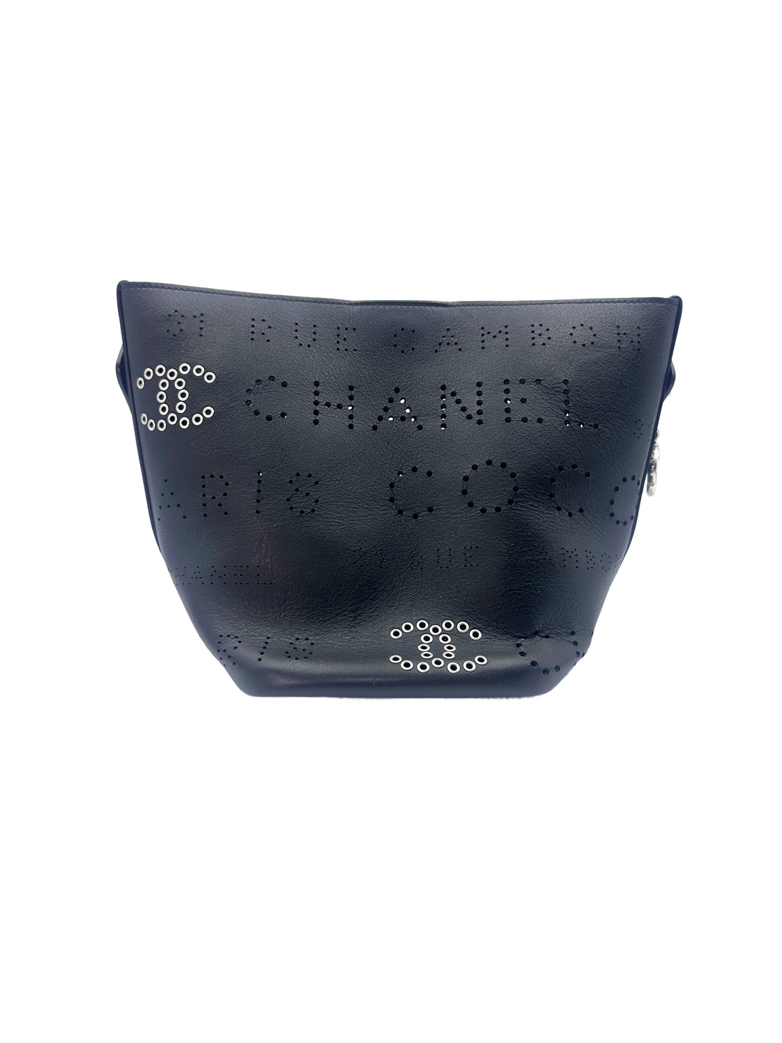 Chanel Piercing Light Black Perforated Leather Bucket Bag With Tweed Pouch(27***84) CC1499