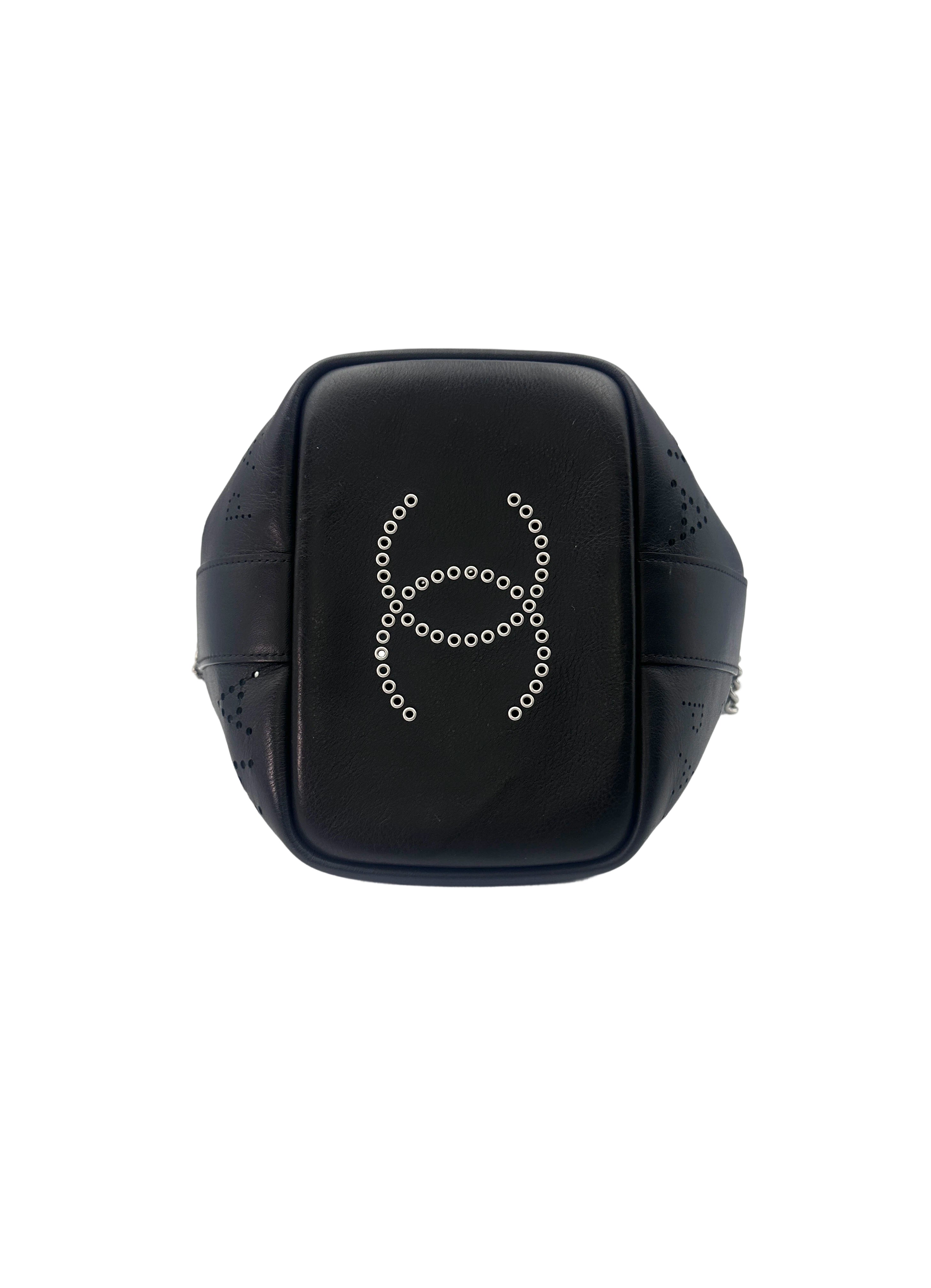Chanel Piercing Light Black Perforated Leather Bucket Bag With Tweed Pouch(27***84) CC1499