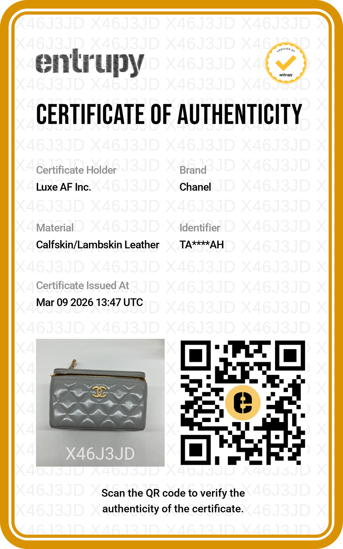 Chanel 24K Grey Quilted Leather Vanity Case(TA***AH) CC1503