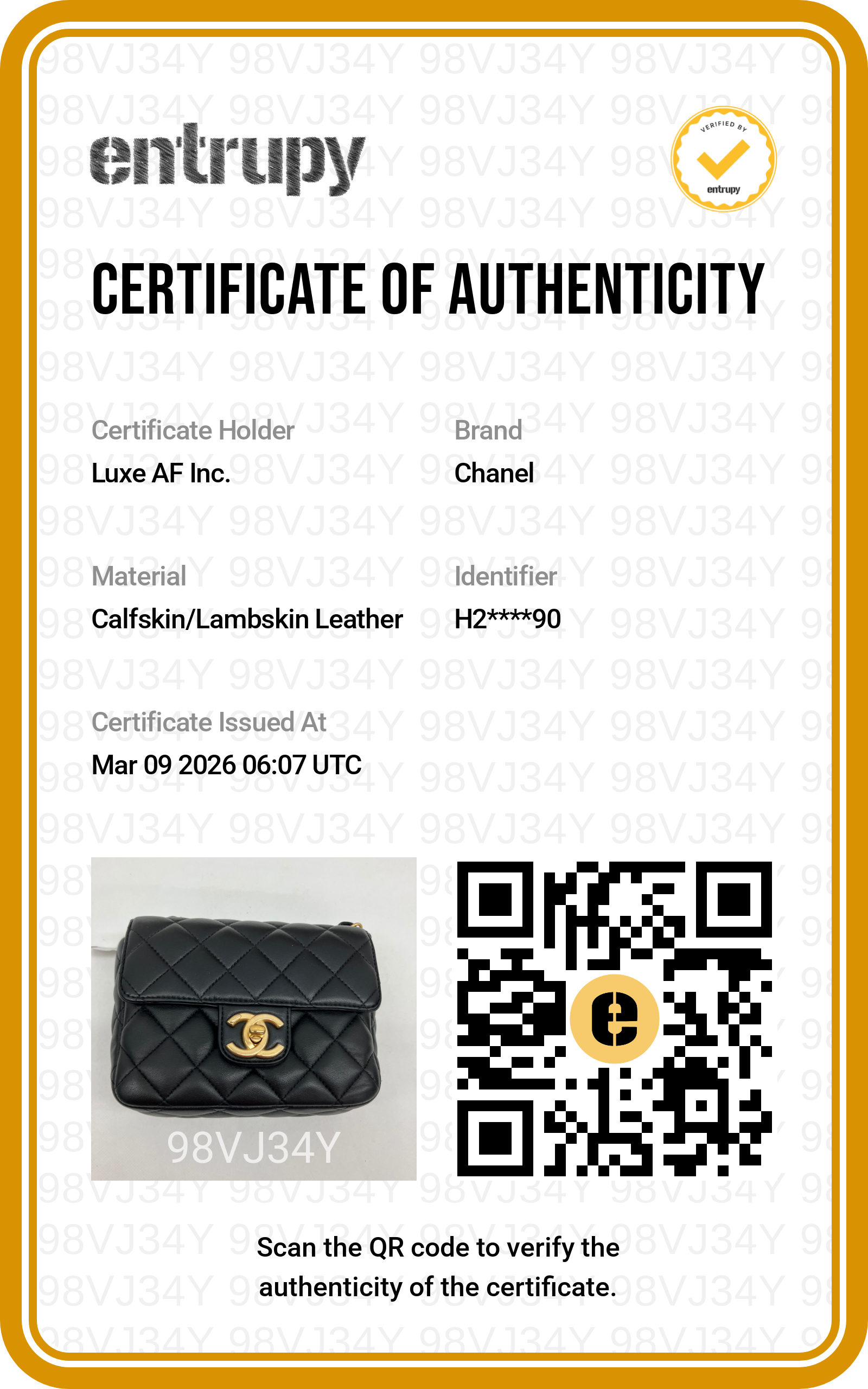 Chanel 23C Black Quilted Lambskin Square Flap Bag(H2***90) CC1501