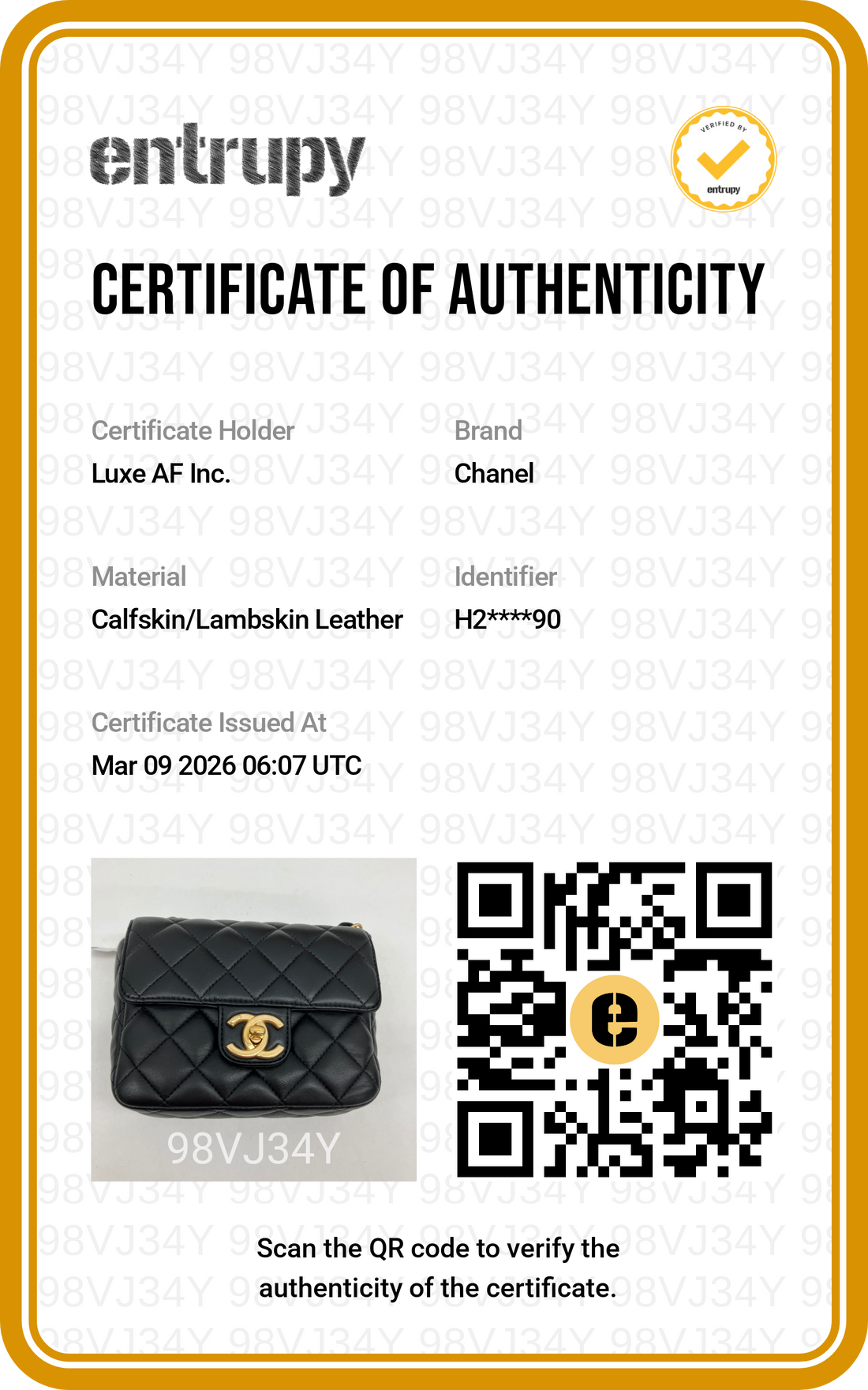 Chanel 23C Black Quilted Lambskin Square Flap Bag(H2***90) CC1501