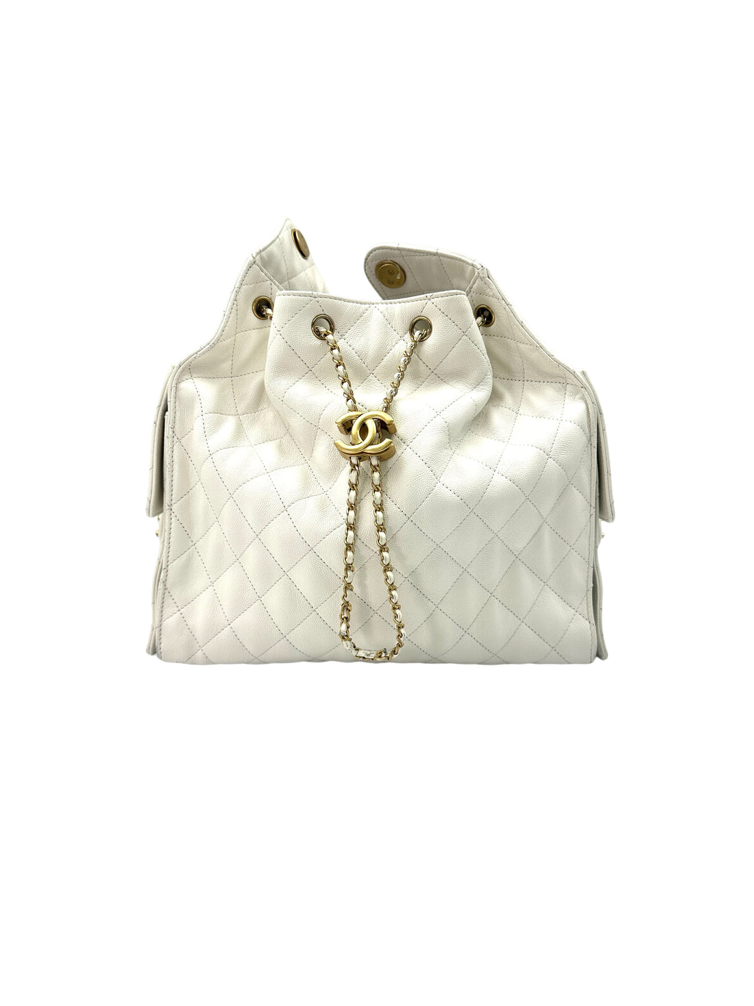 Chanel 25 White Quilted Leather Medium Size Hobo Bag(NH***KL) IRIS059