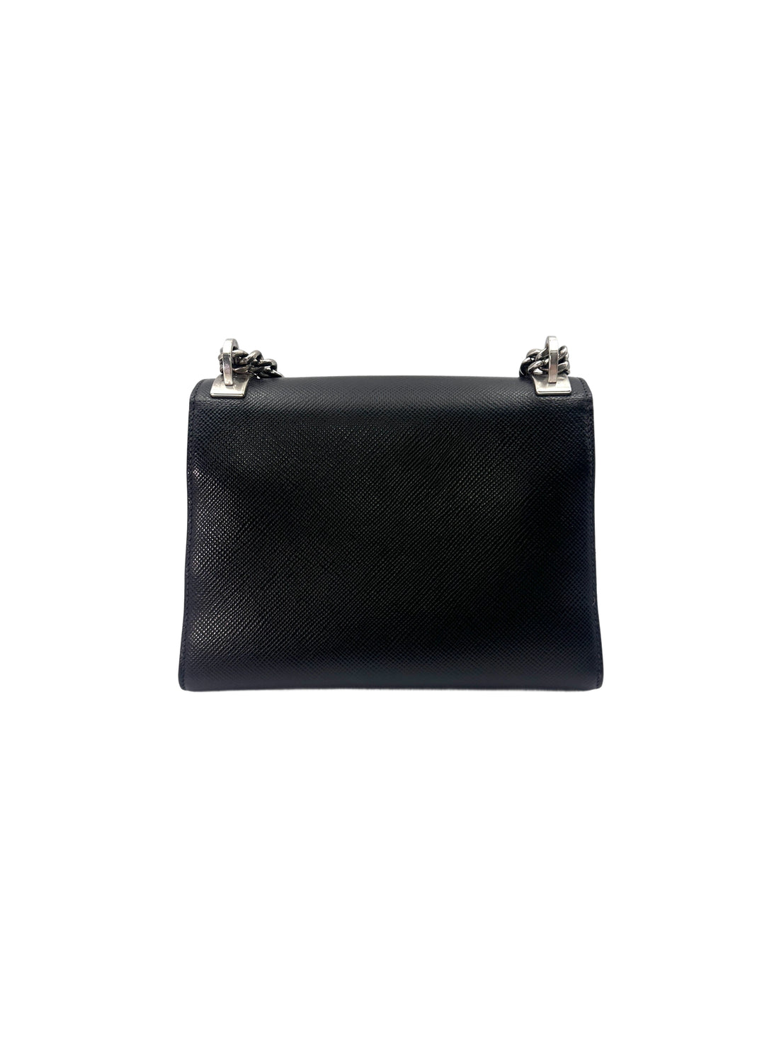 Prada Monochrome Saffiano Black Leather Chain Shoulder Bag PR200