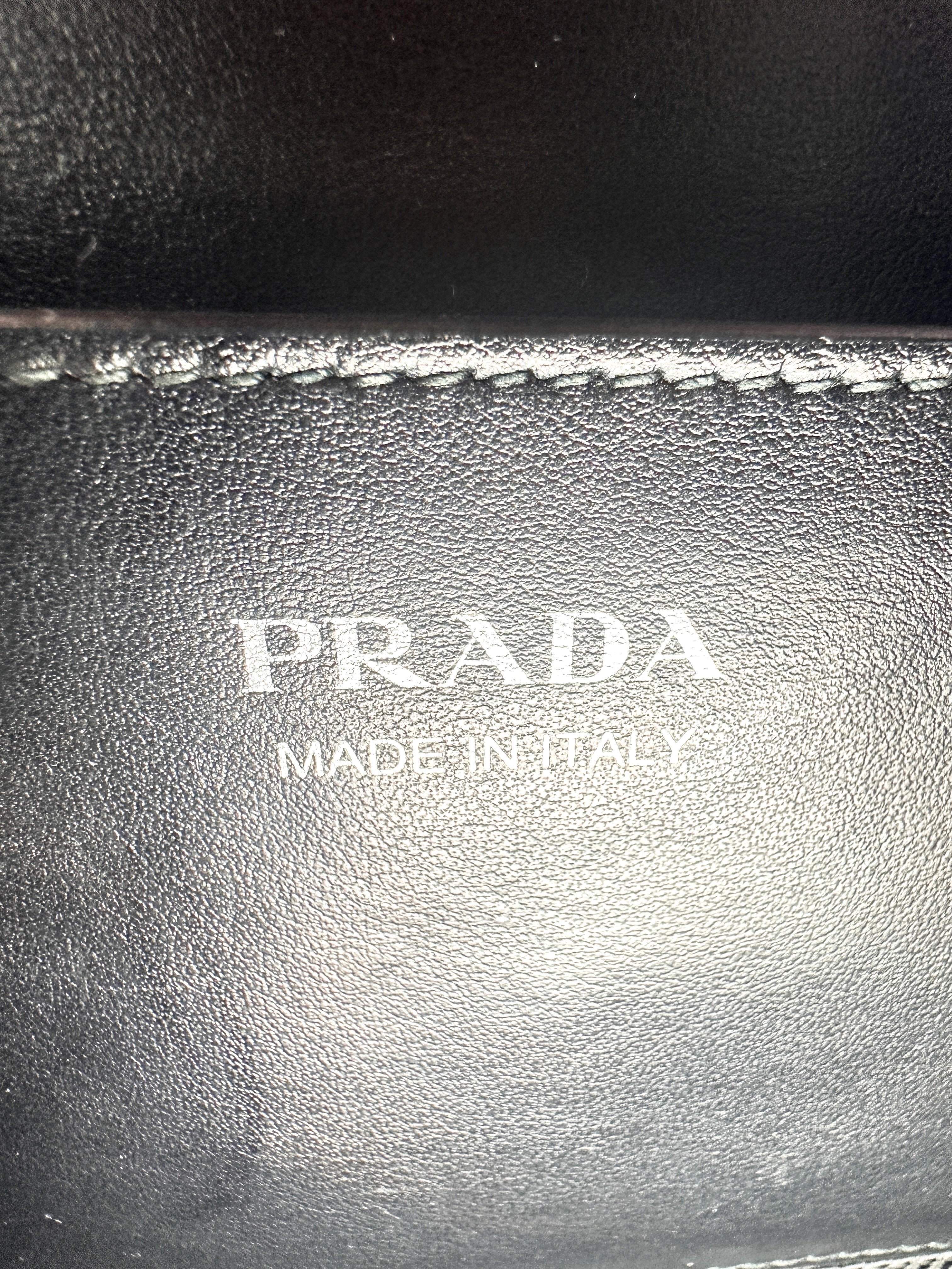 Prada Monochrome Saffiano Black Leather Chain Shoulder Bag PR200