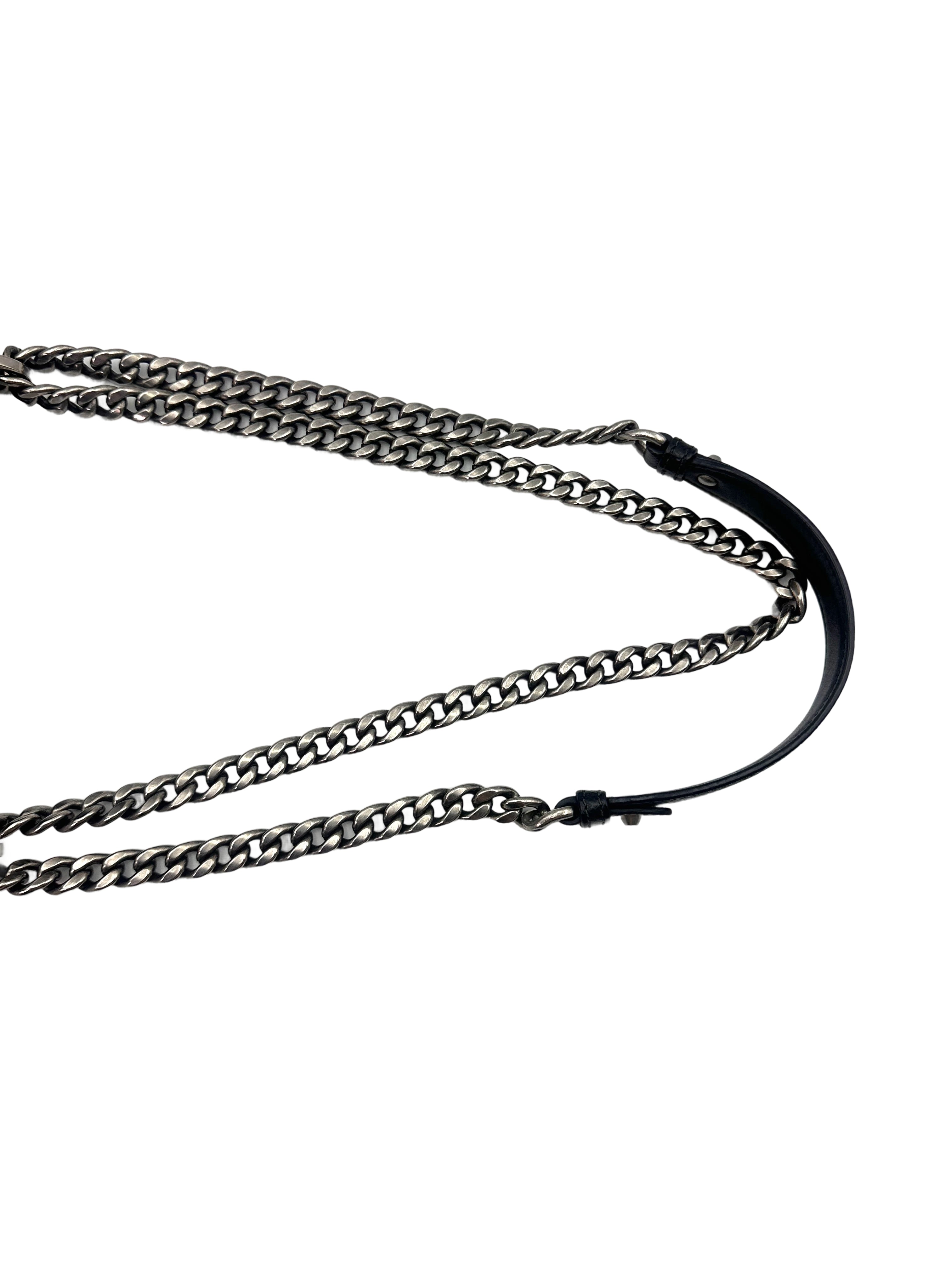 Prada Monochrome Saffiano Black Leather Chain Shoulder Bag PR200