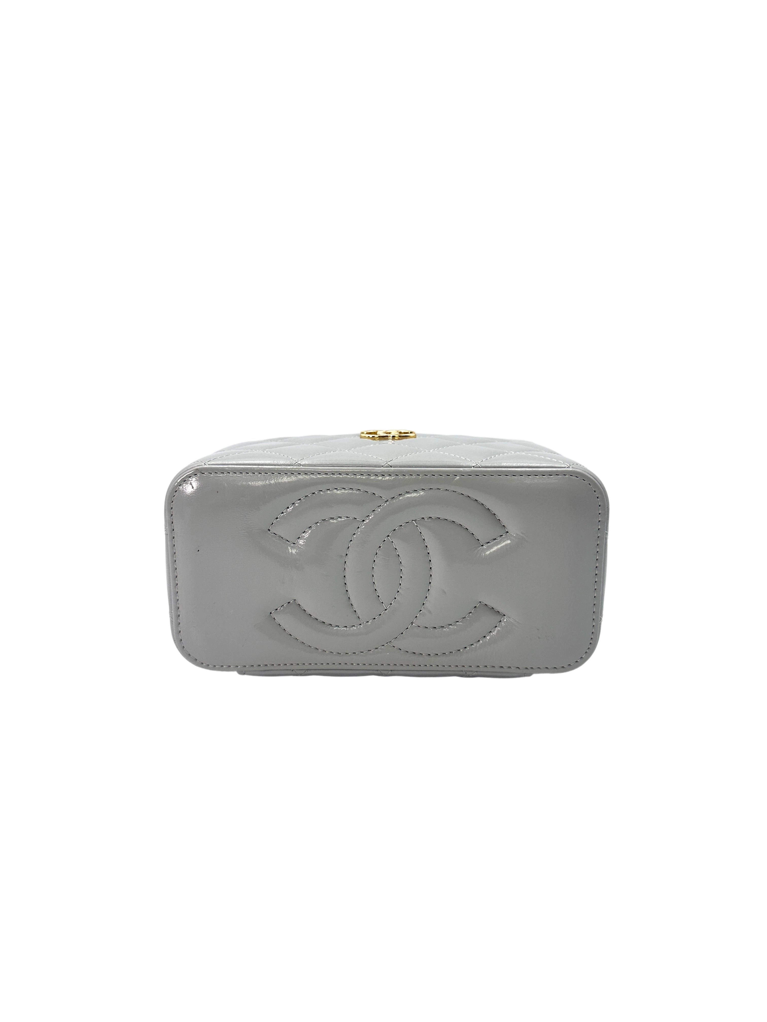 Chanel 24K Grey Quilted Leather Vanity Case(TA***AH) CC1503
