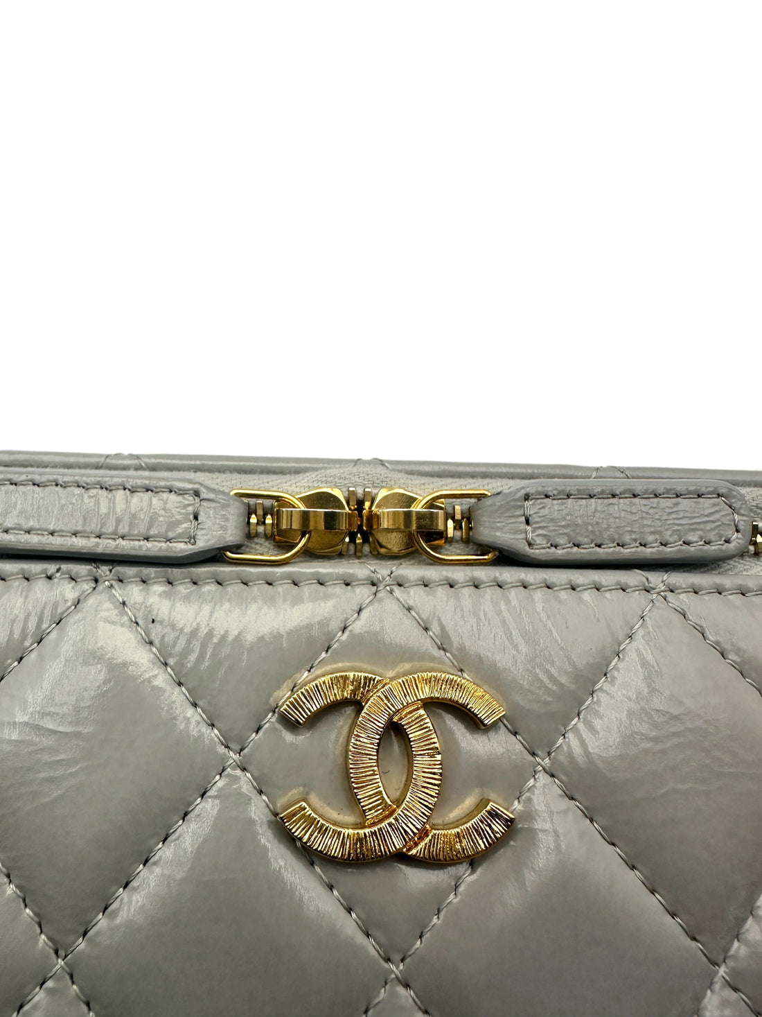 Chanel 24K Grey Quilted Leather Vanity Case(TA***AH) CC1503