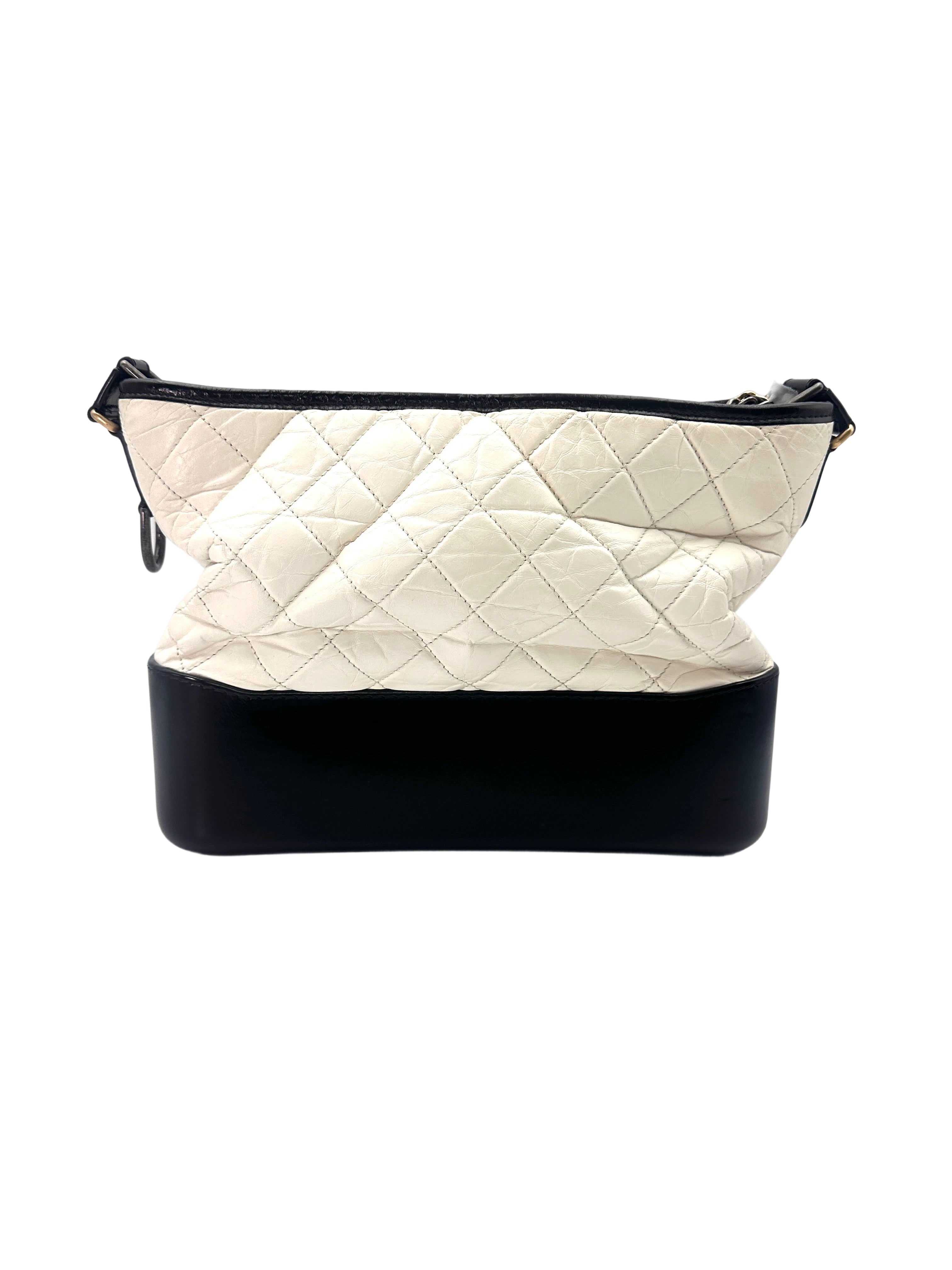 Chanel Gabrielle White/Black Quilted Leather Medium Size Hobo Bag(25***79) CC1506