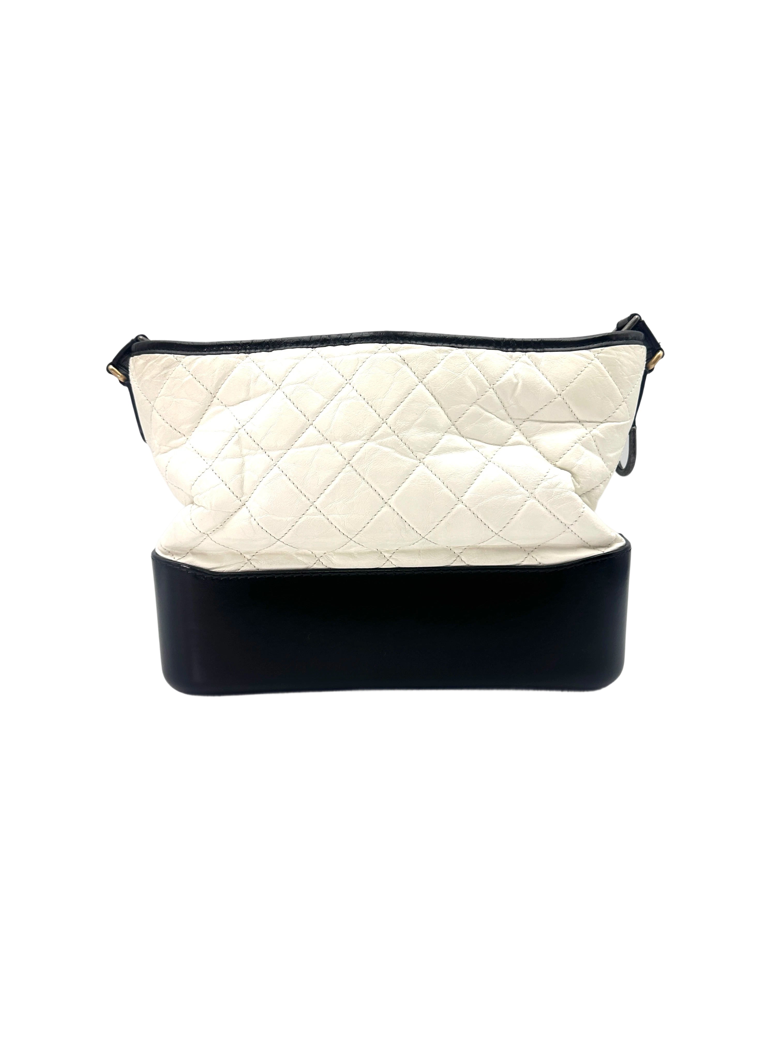 Chanel Gabrielle White/Black Quilted Leather Medium Size Hobo Bag(25***79) CC1506