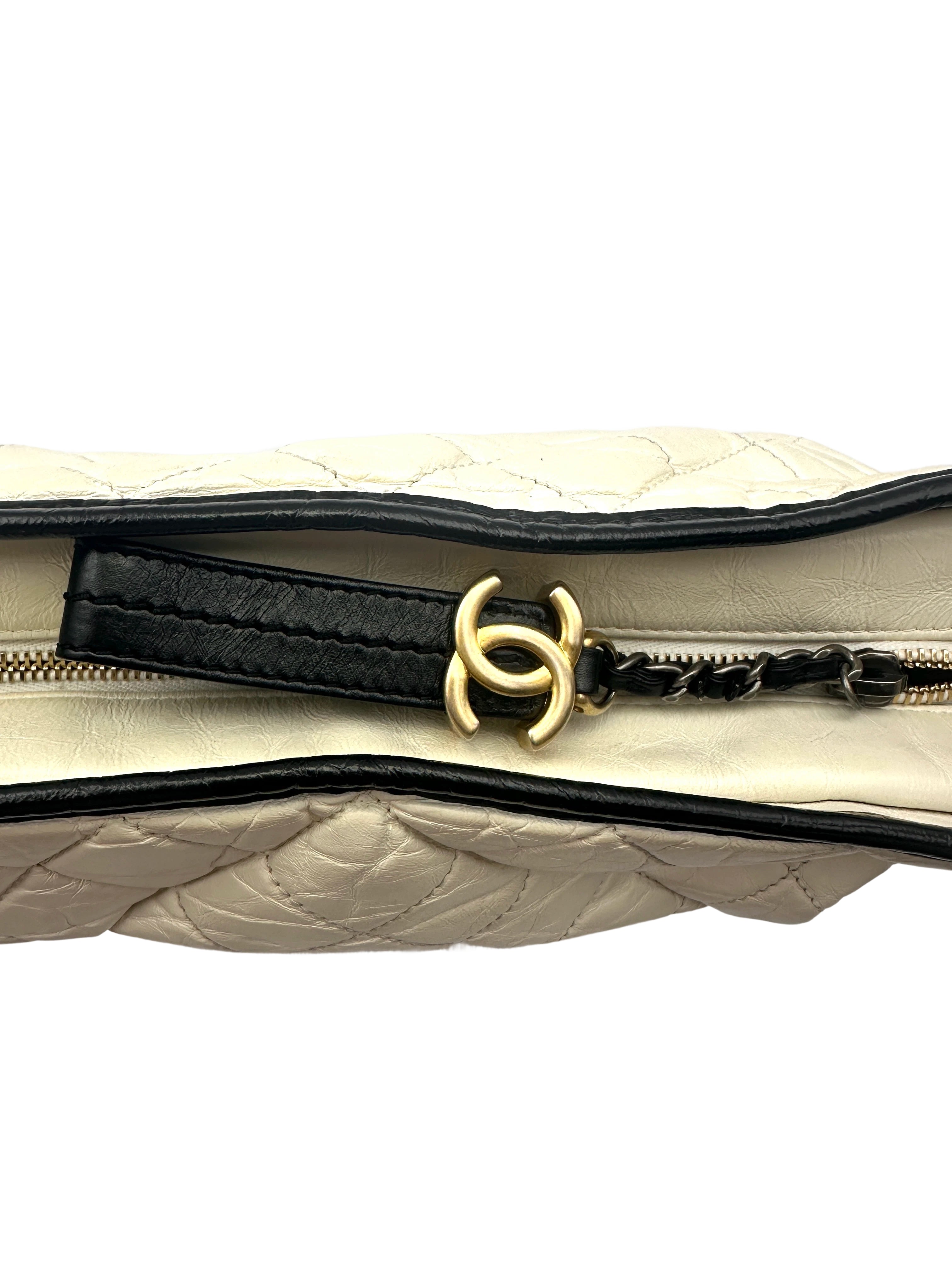 Chanel Gabrielle White/Black Quilted Leather Medium Size Hobo Bag(25***79) CC1506