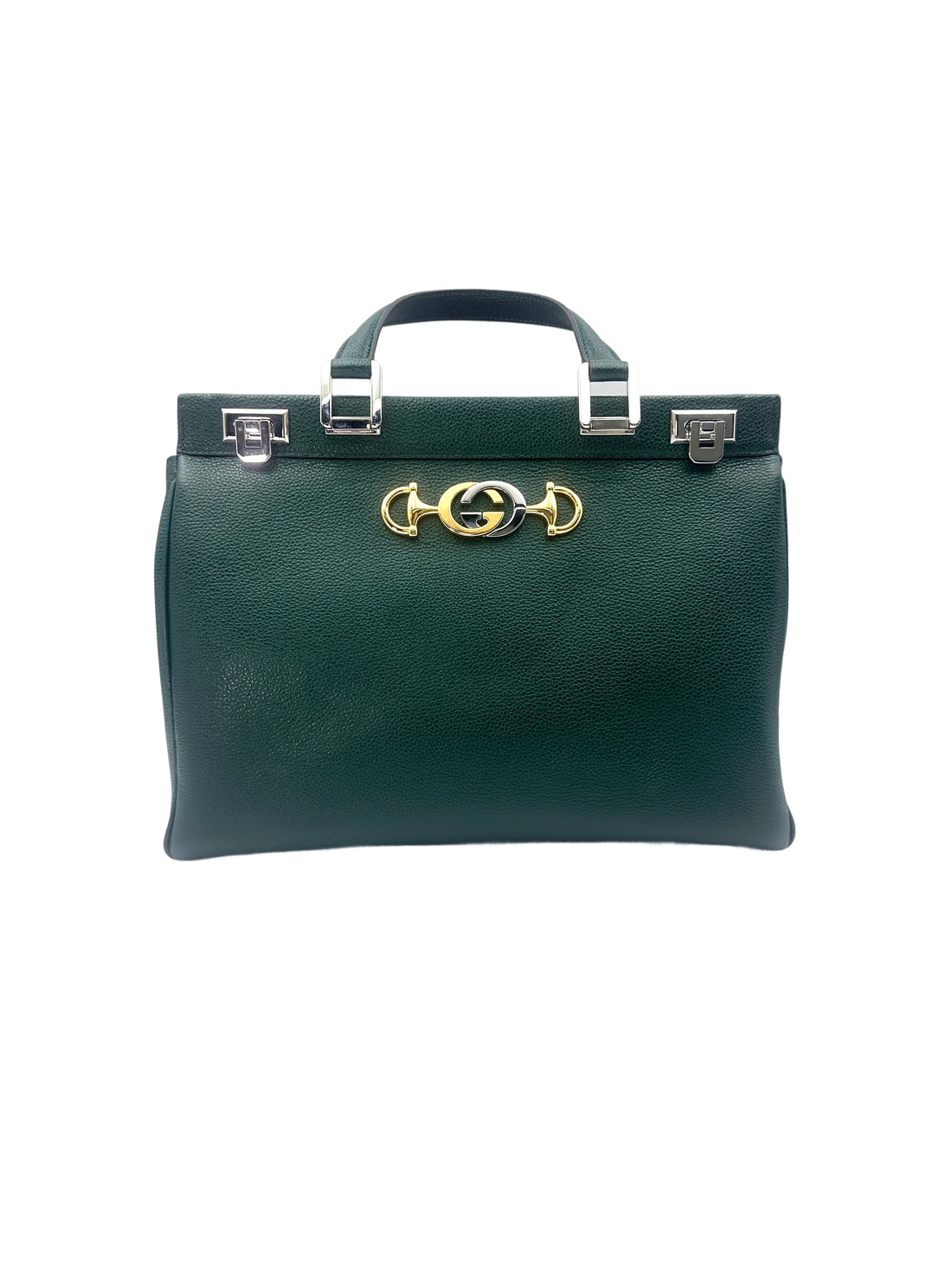 Gucci Zumi Dark Green Grainy Leather Handle Bag GG748