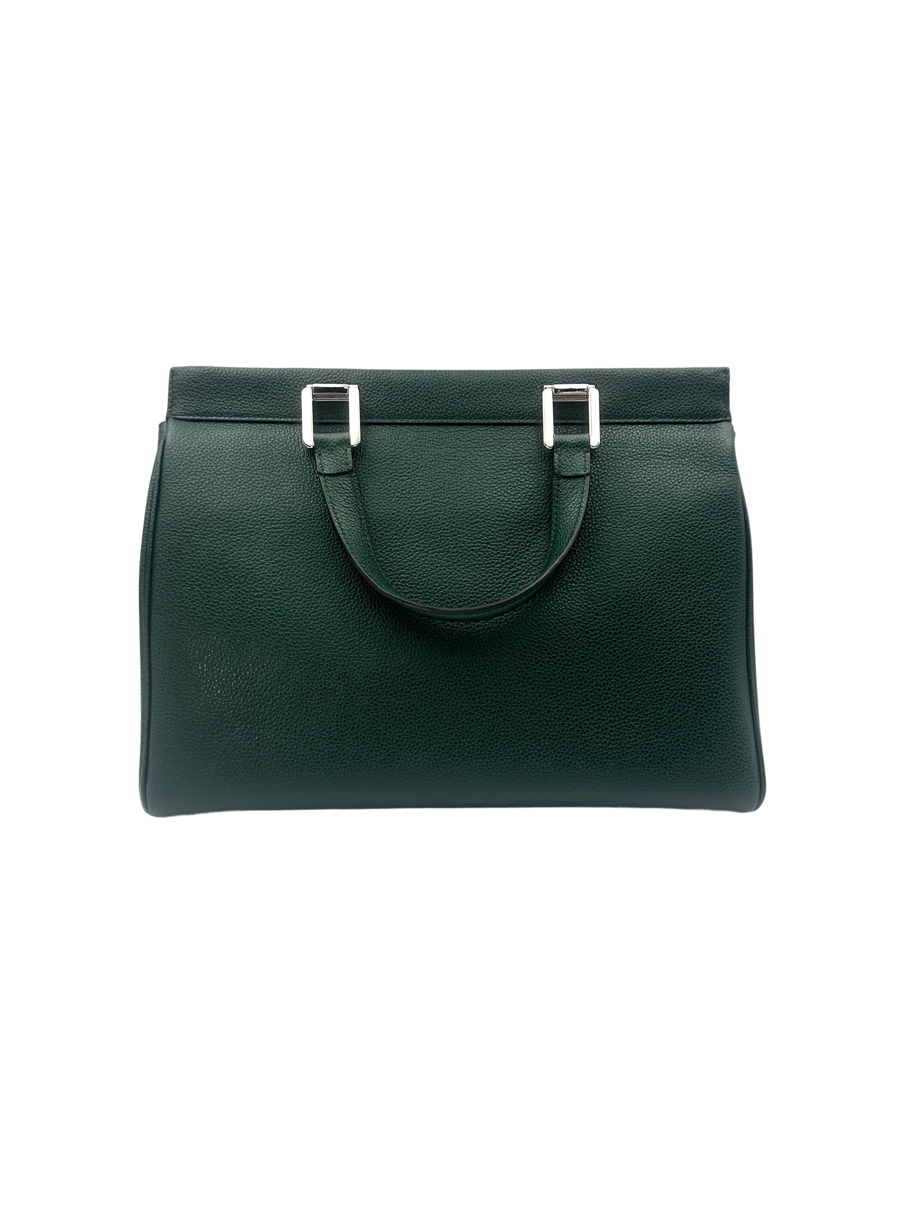 Gucci Zumi Dark Green Grainy Leather Handle Bag GG748