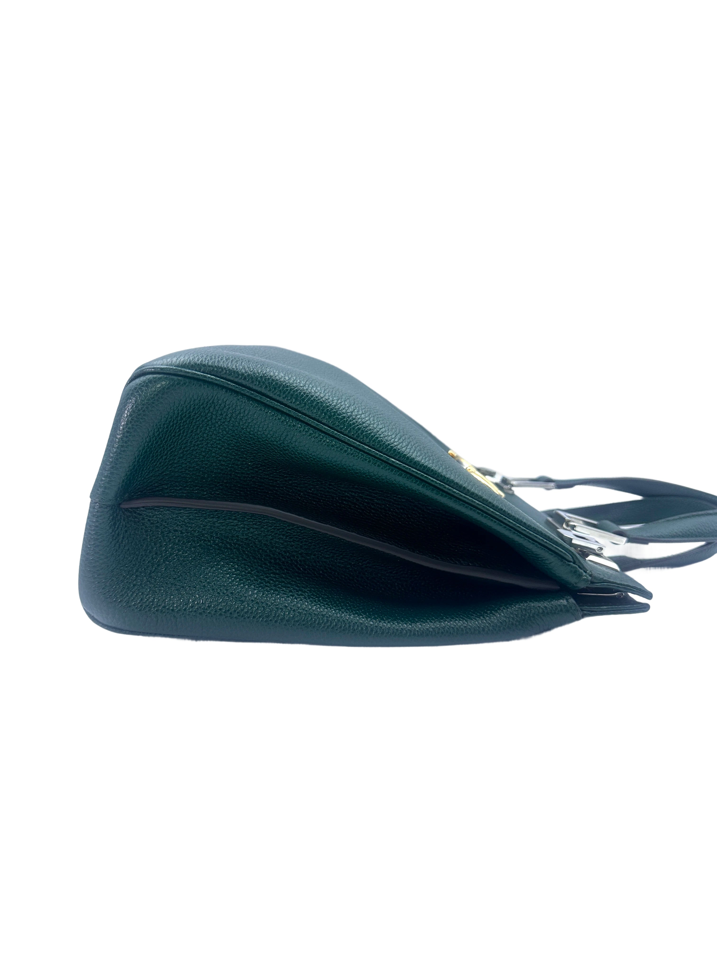 Gucci Zumi Dark Green Grainy Leather Handle Bag GG748