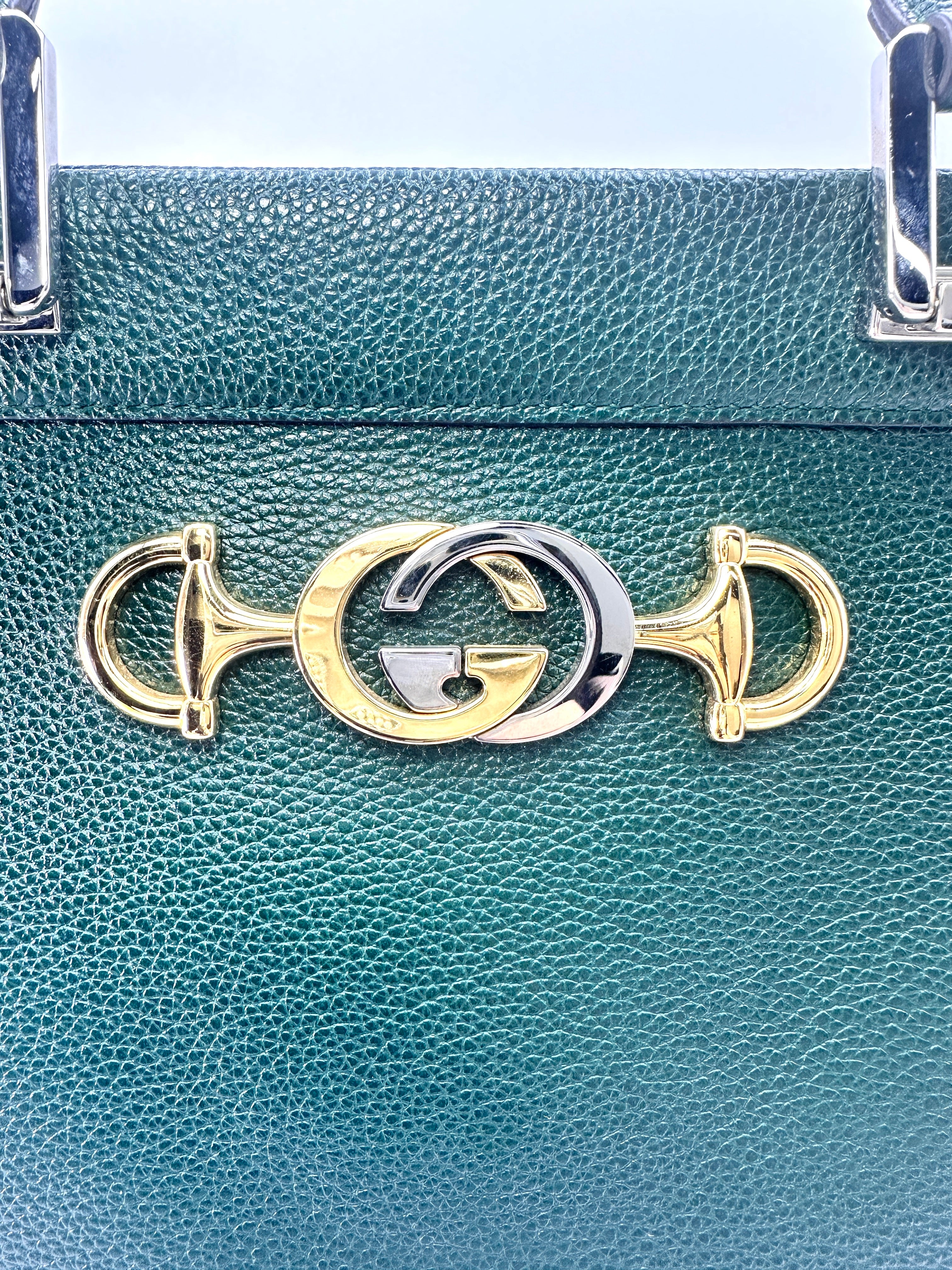 Gucci Zumi Dark Green Grainy Leather Handle Bag GG748